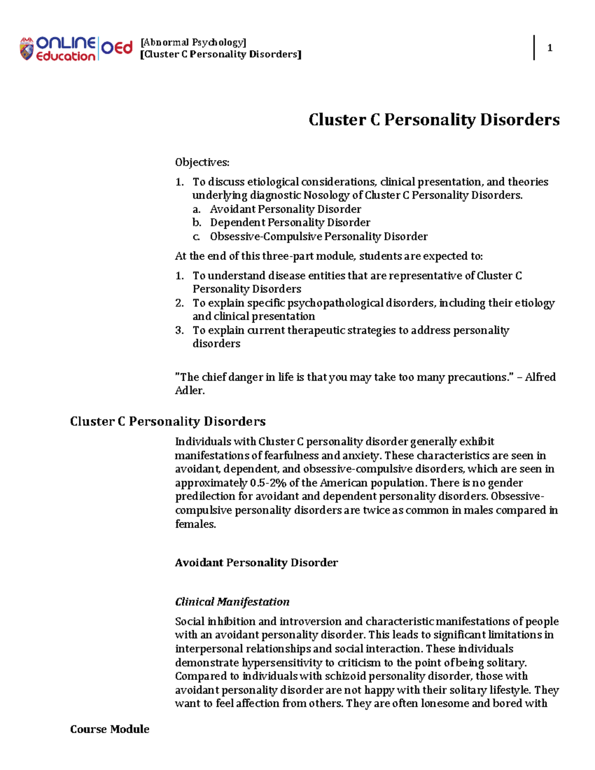 Module 12 - Cluster C Personality Disorders - [Abnormal Psychology ...