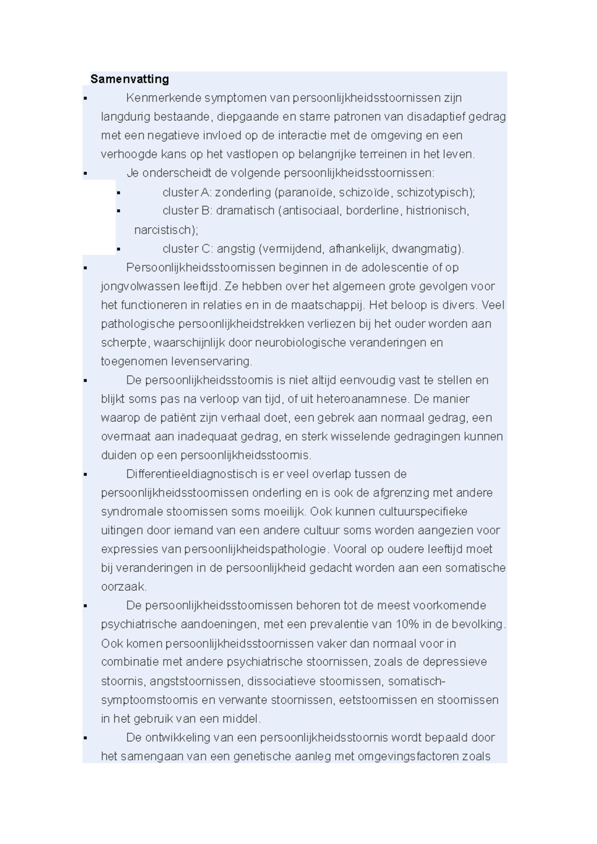 Hfd 22 Persoonlijkheidsstoornissen - Samenvatting Kenmerkende Symptomen ...