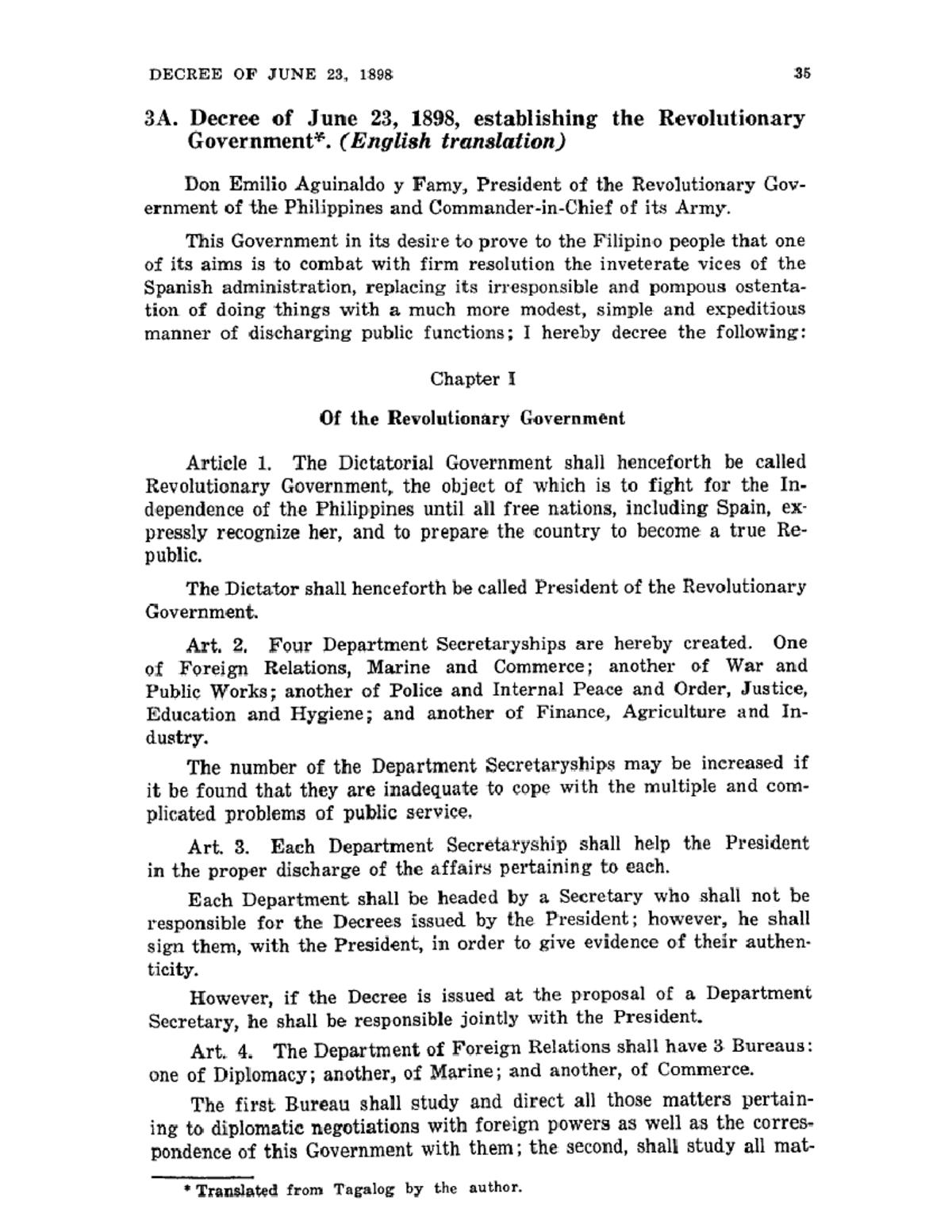 English Version of Aguinaldo Establishing Revolutionary Government ...