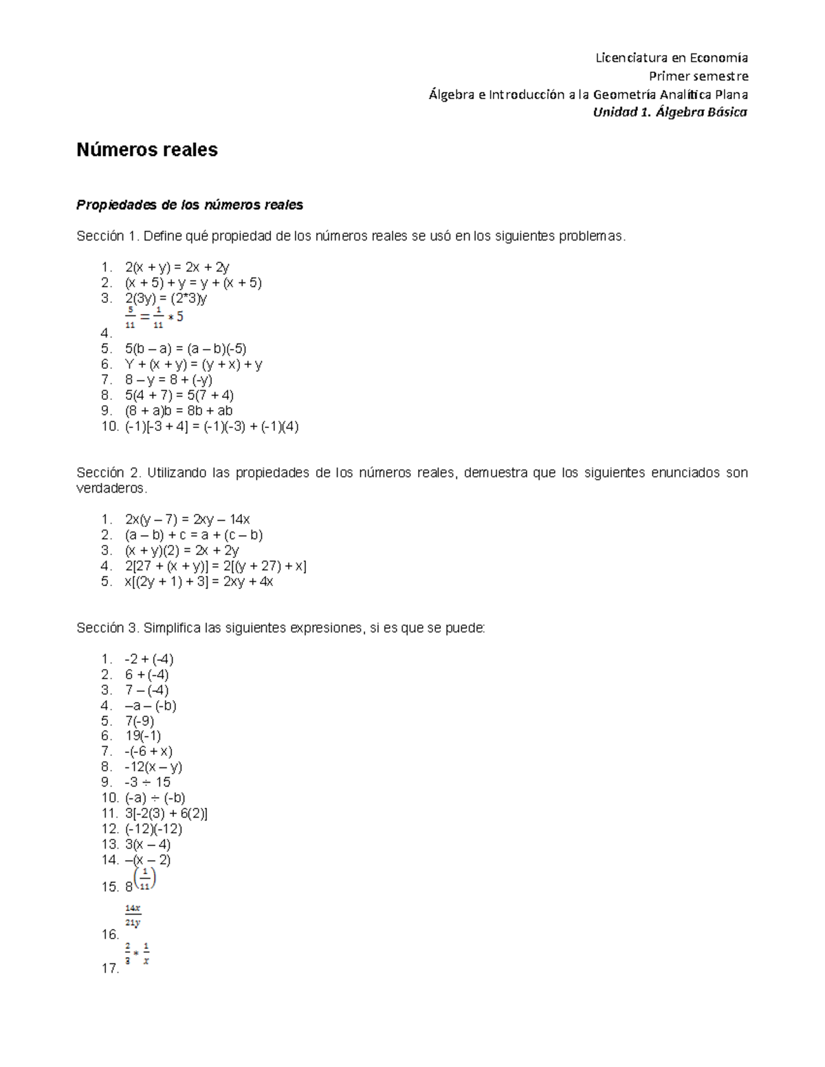 Numeros Reales Ejercicios Algebra Superior 1110 Unam Studocu