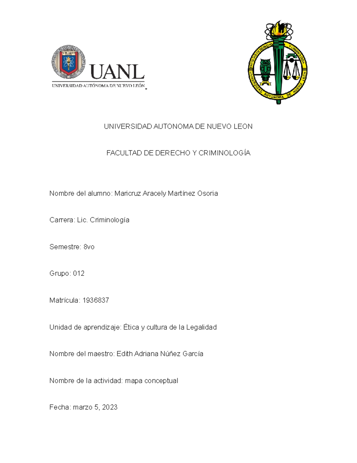 EVIDENCIA 1.2 QUIMICA - UNIVERSIDAD AUTONOMA DE NUEVO LEON FACULTAD DE ...