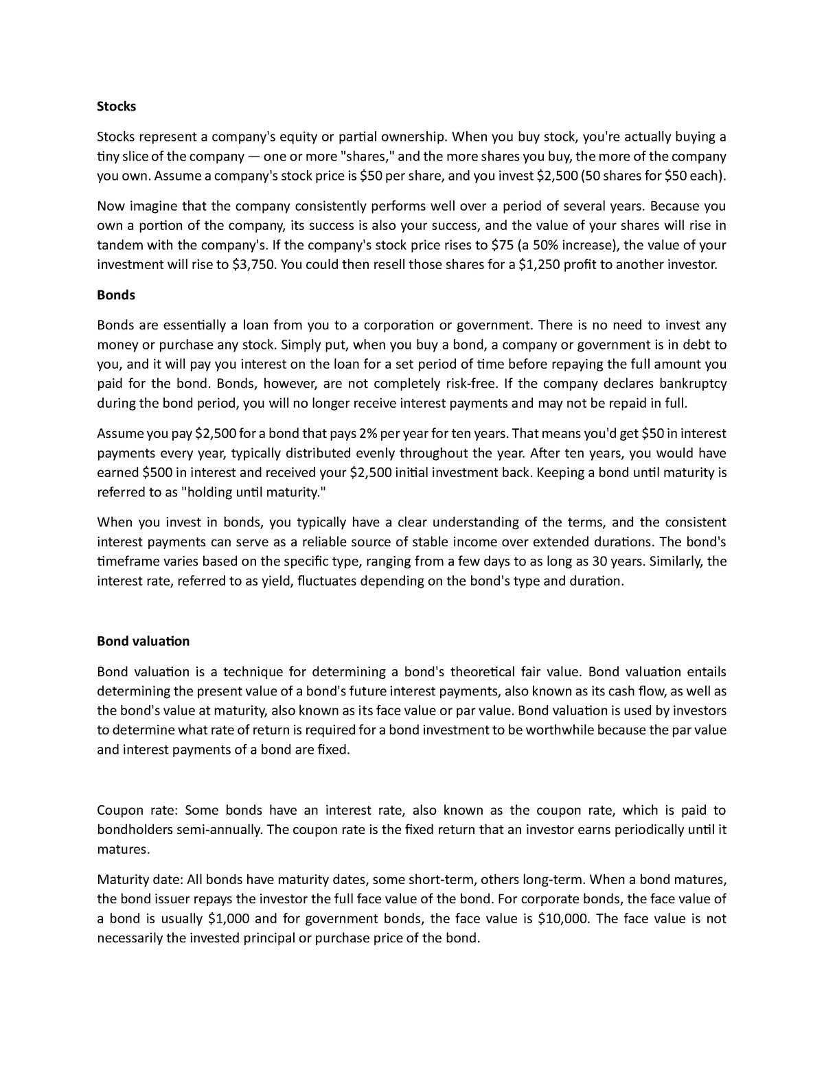 Stocks-and-Bonds - This belong to the course title mathematics of ...