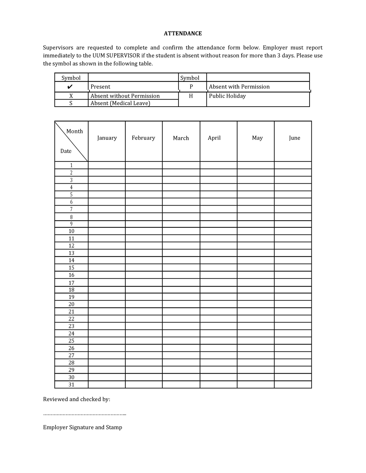 Attendance FORM - ATTENDANCE Supervisors are requested to complete and ...