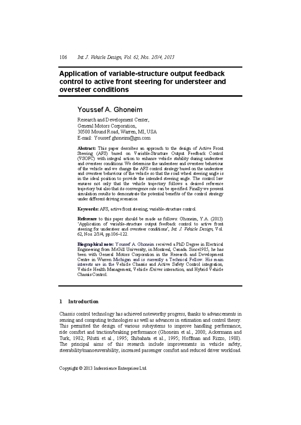 International Journal of Vehicle Design Volume 62 issue 2 3 4 2013 [doi