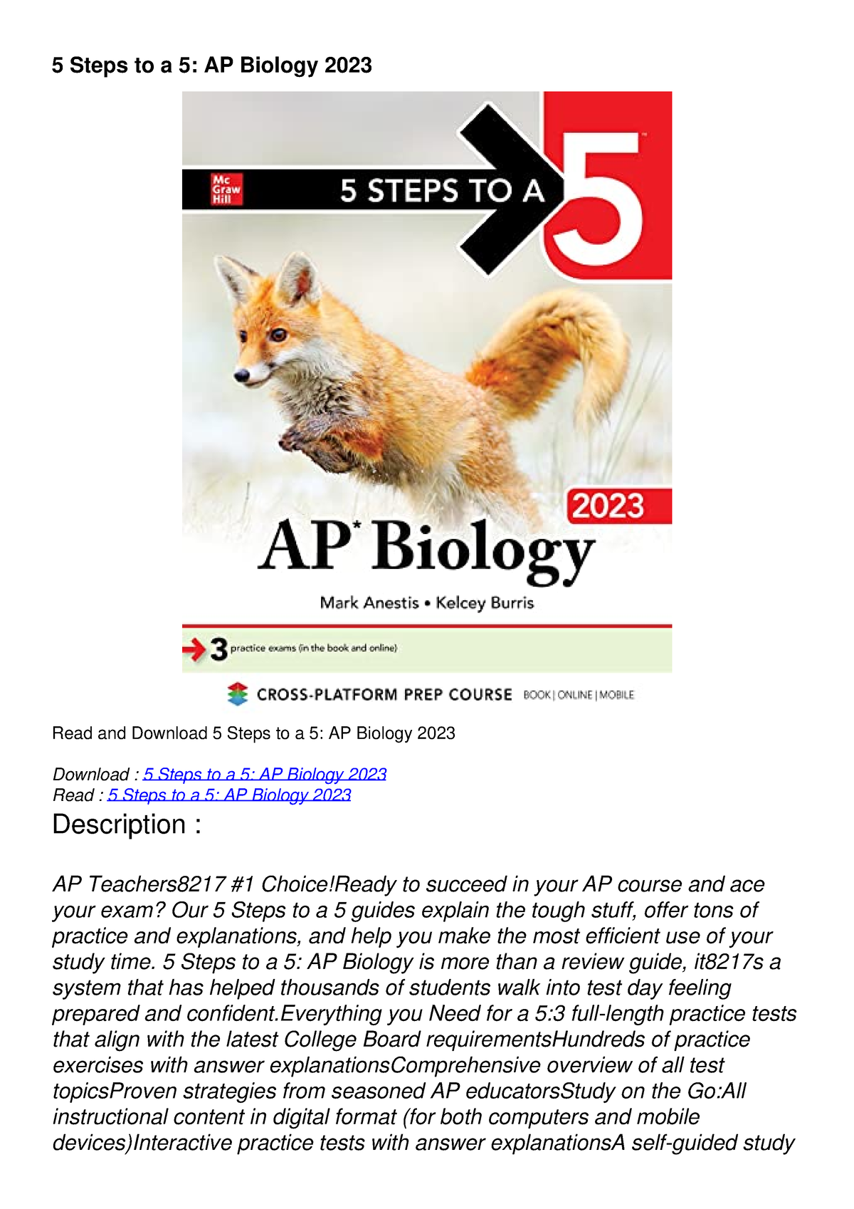 Read ebook [PDF] 5 Steps to a 5: AP Biology 2023 - 5 Steps to a 5: AP ...