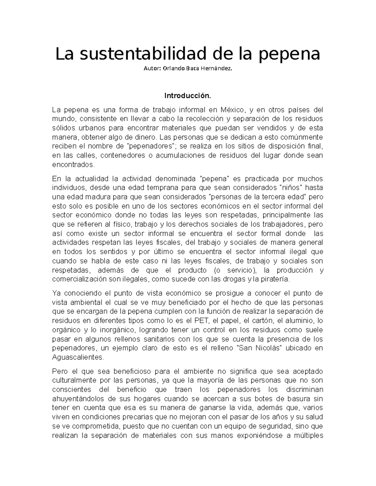 Ensayo - La sustentabilidad de la pepena Autor: Orlando Baca Hernández ...