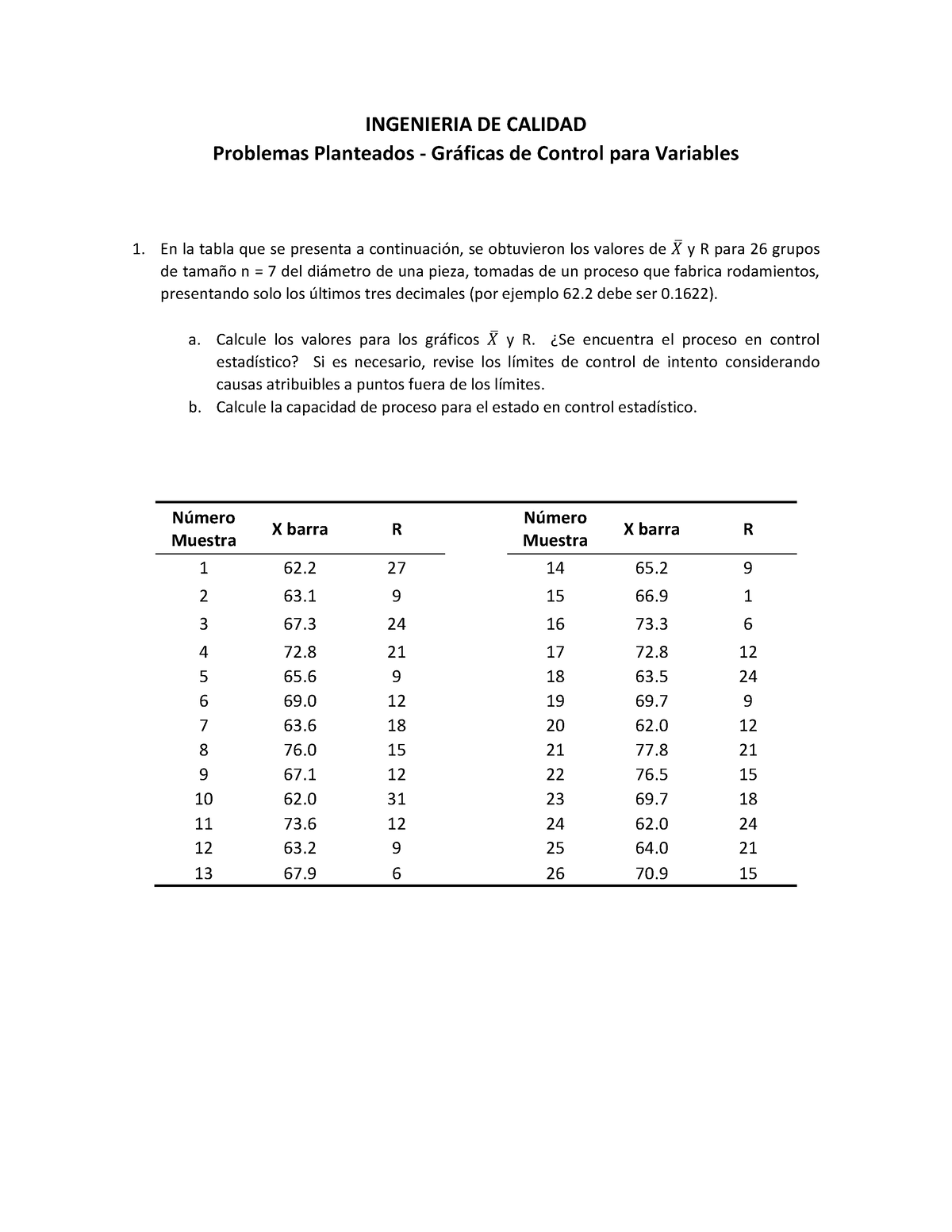 Incal Ejercicios 1 Graf P Var 2023 1 - INGENIERIA DE CALIDAD Problemas ...