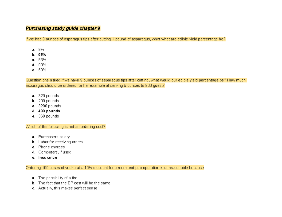 Purchasing study guide chapter 9 - 9% b. 56% c. 63% d. 90% e. 50% ...
