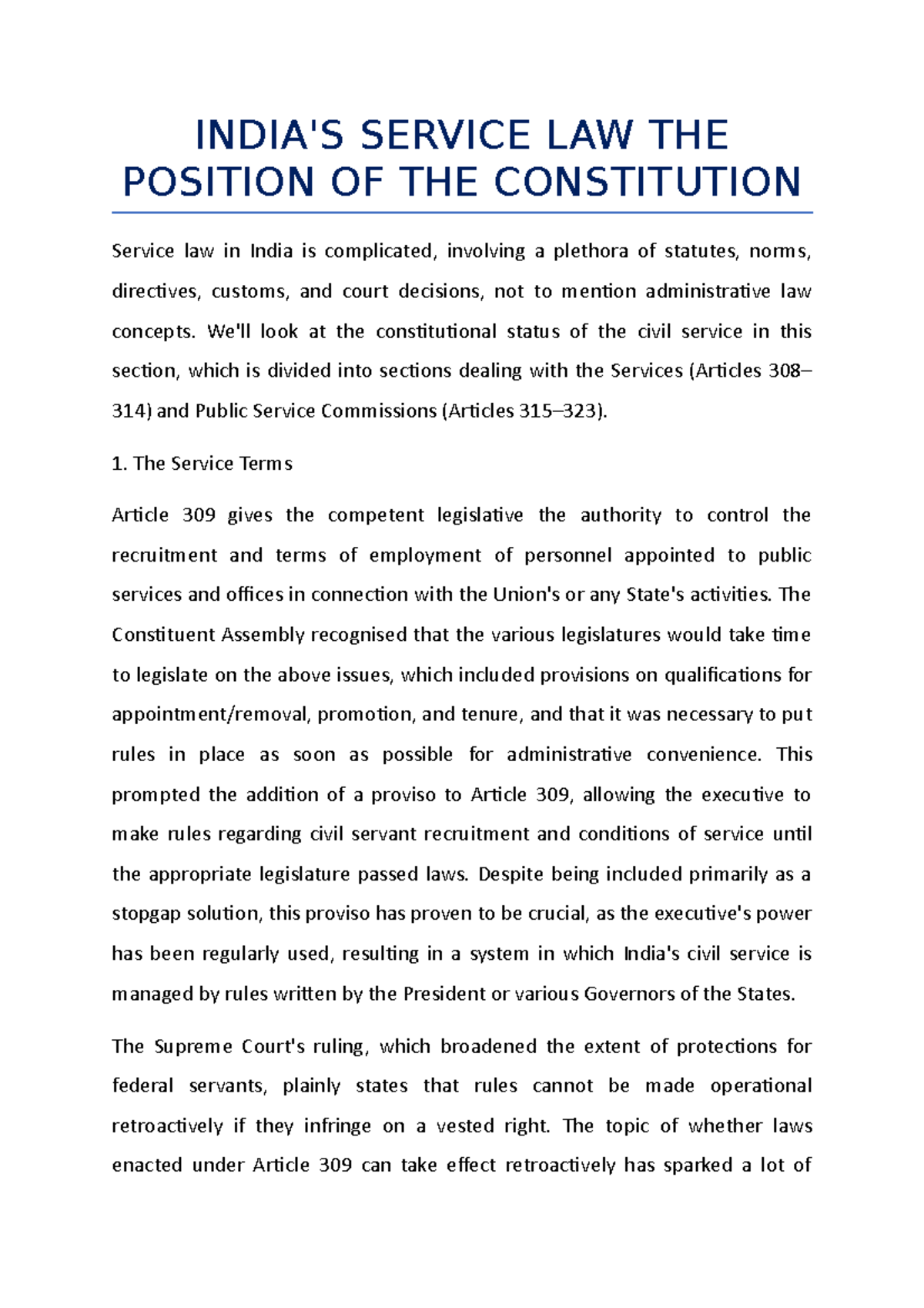India'S Service LAW THE Position OF THE Constitution - INDIA'S SERVICE ...
