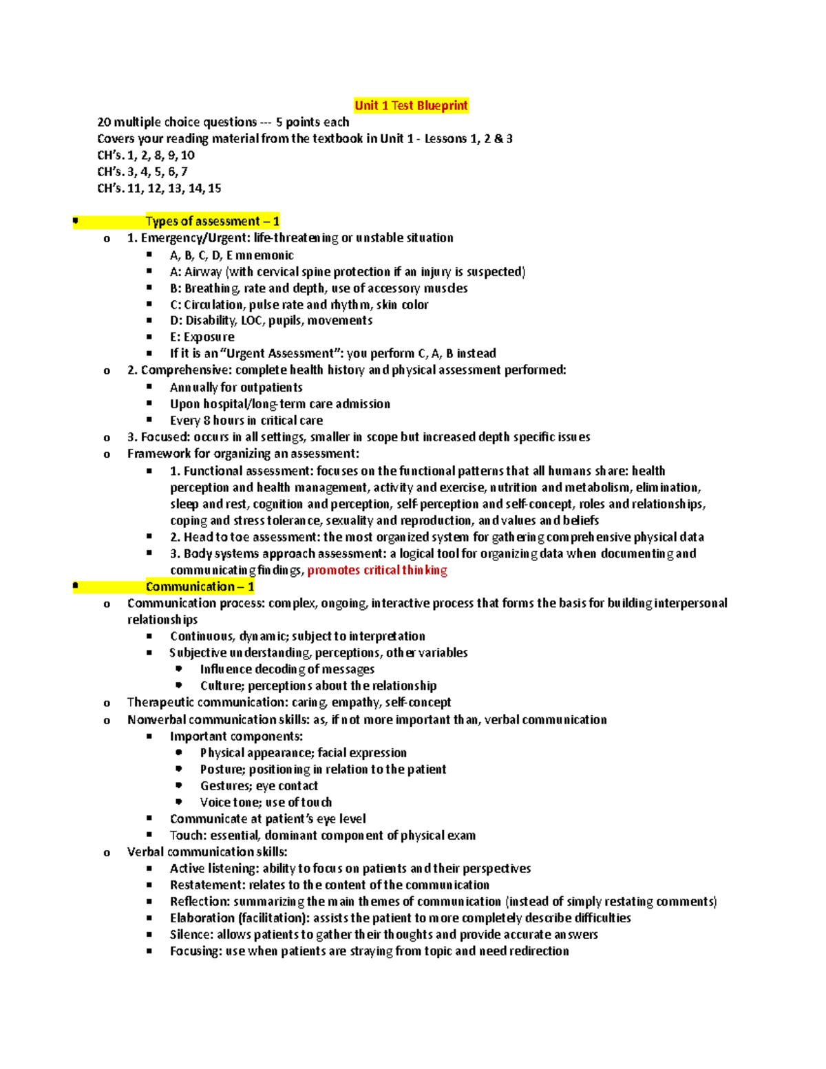 ADV Unit 1 Test Blueprint - Unit 1 Test Blueprint 20 multiple choice ...