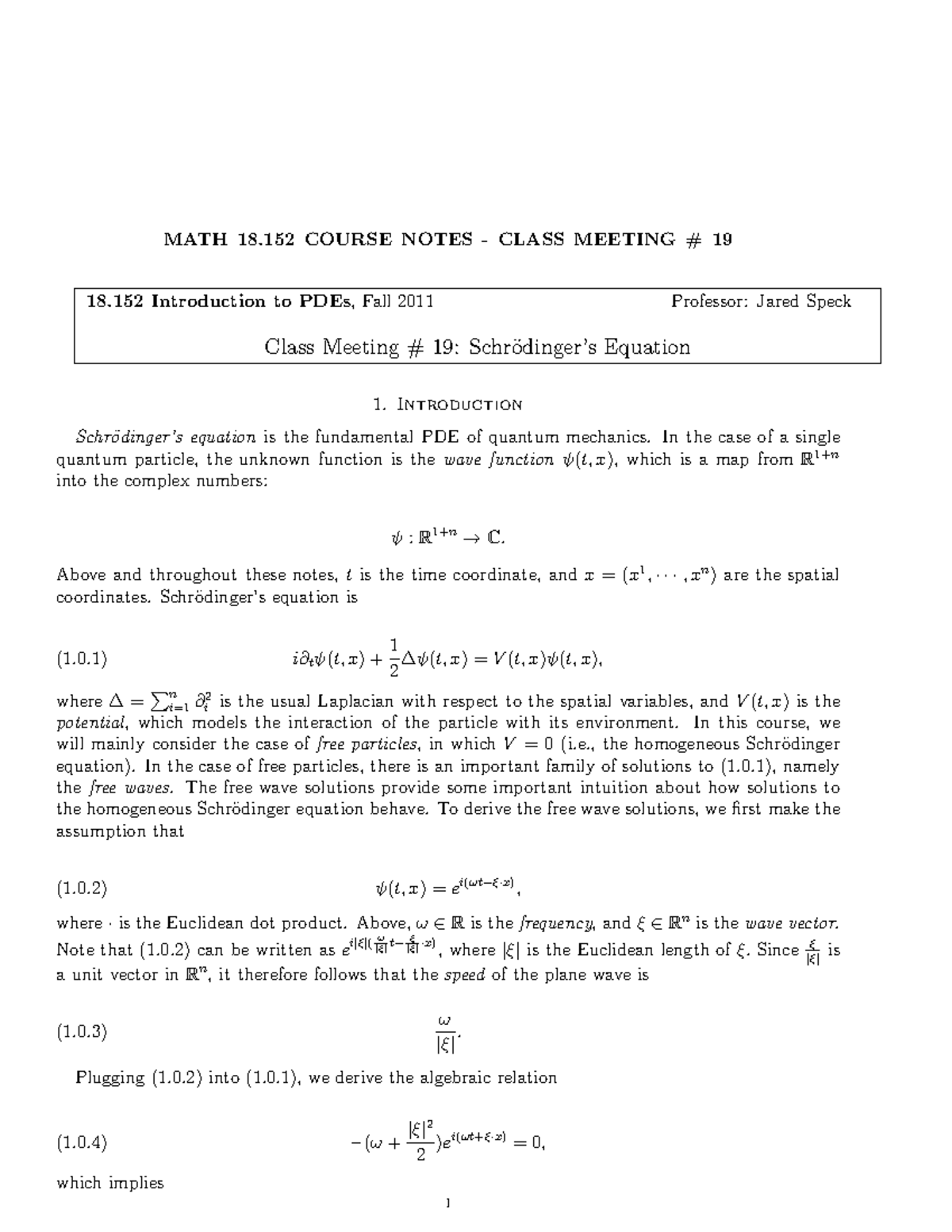 Pde Lamar University Math 4302 F11 Lecture 16 18 Introduction To Pdes Fall 2011 Professor 2804