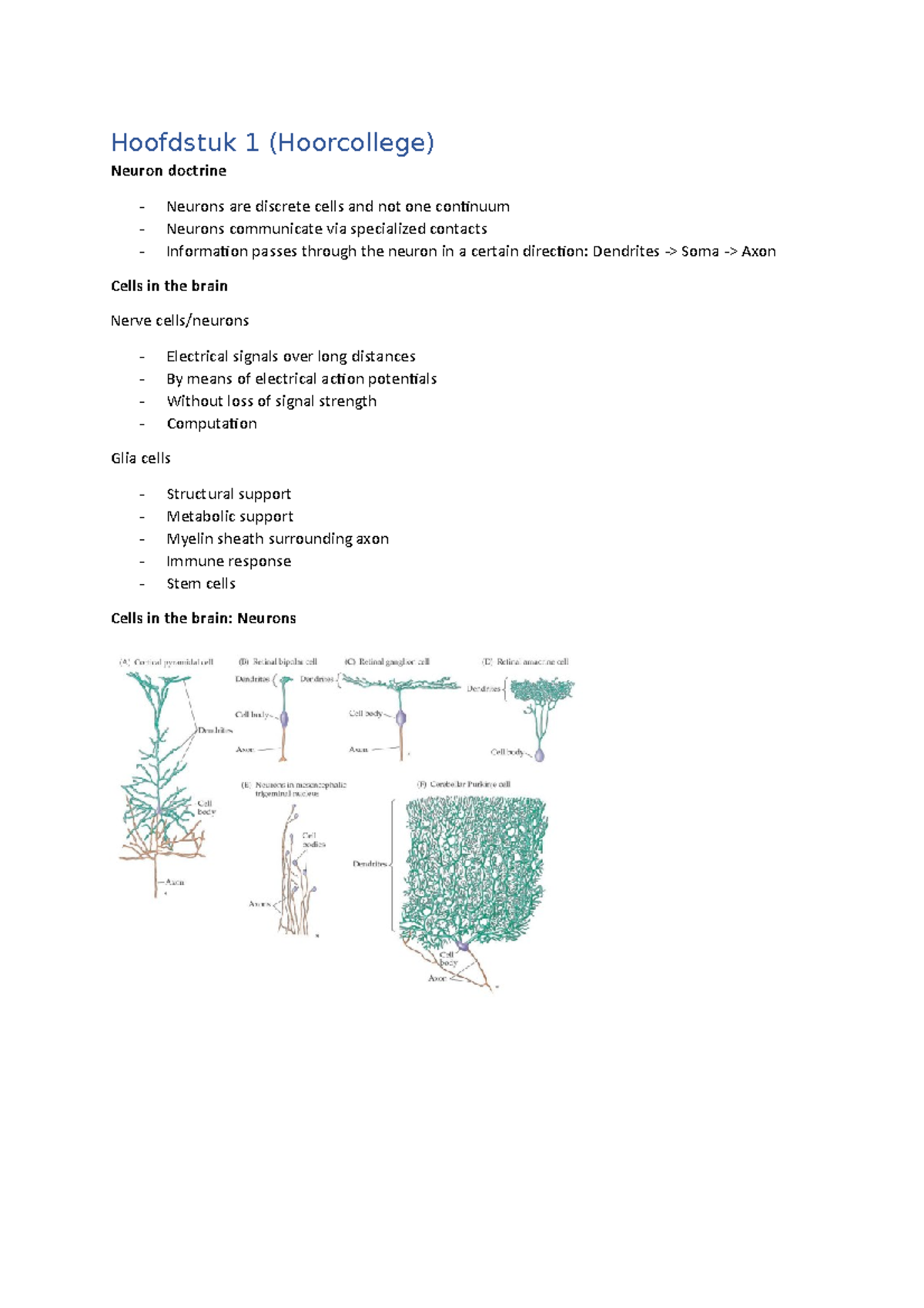 Neurobiologie Hc 1 - Hoofdstuk 1 (Hoorcollege) Neuron Doctrine Neurons ...