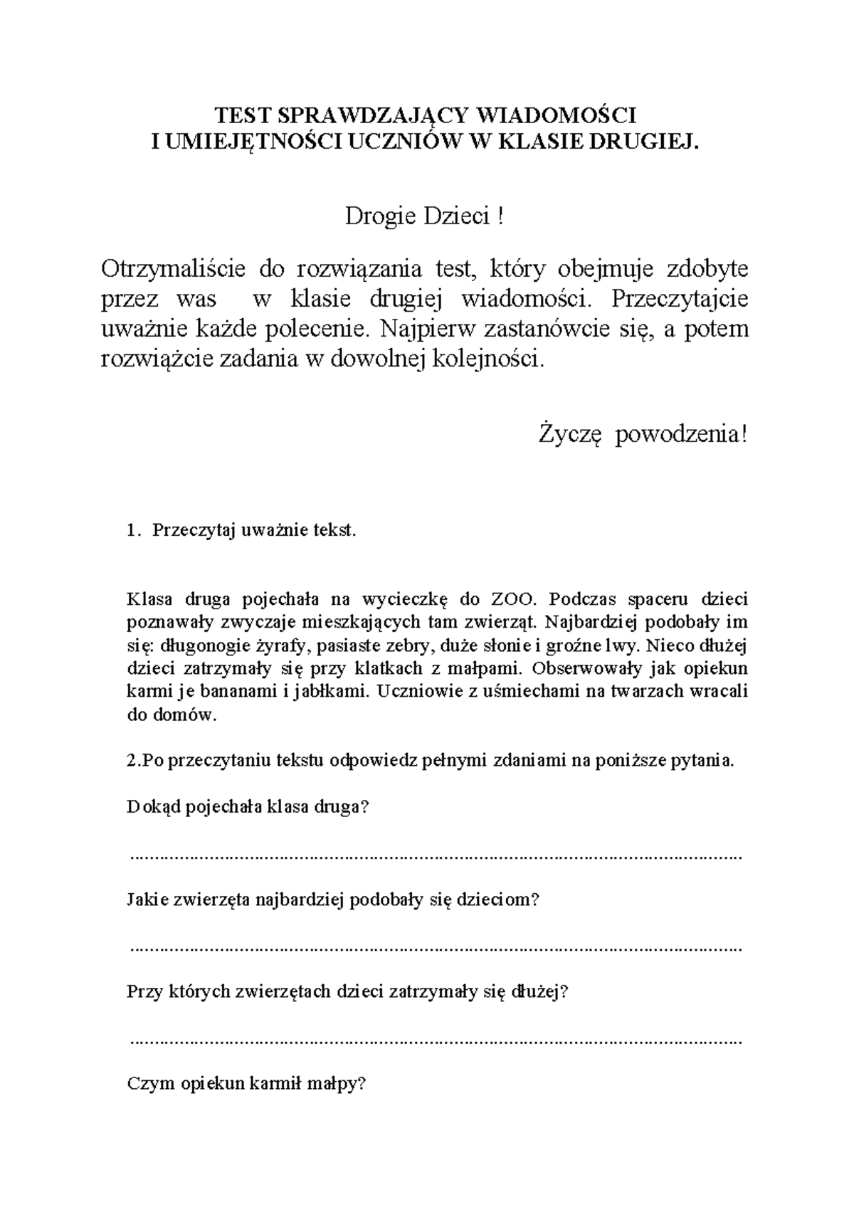 Sprawdzian Wiadomości I Umiejętności Klasa 2