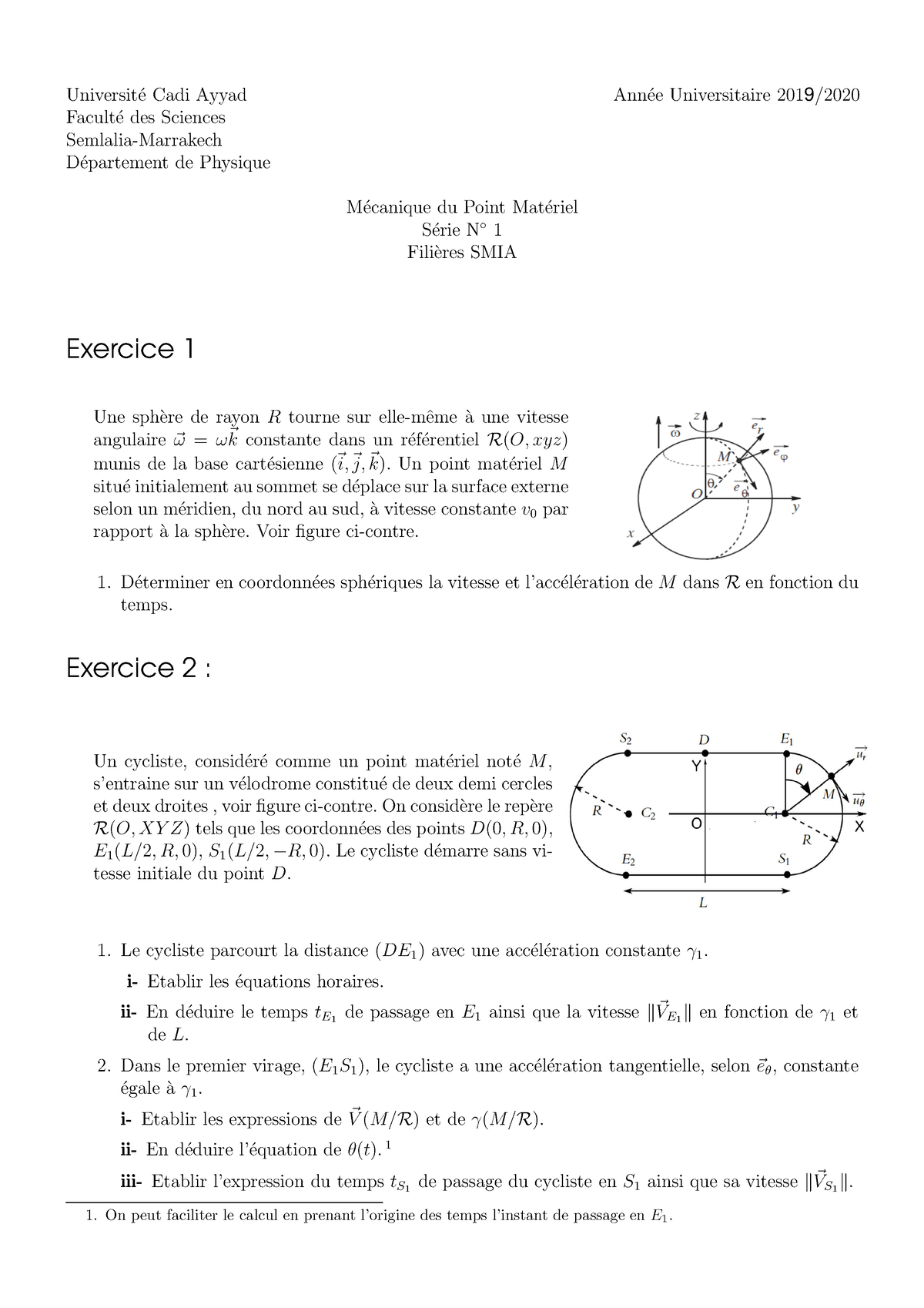 Td2 Mécanique De Point 2019 2020 Universit ́e Cadi Ayyad Ann ́ee Universitaire 2019 20 20 7883