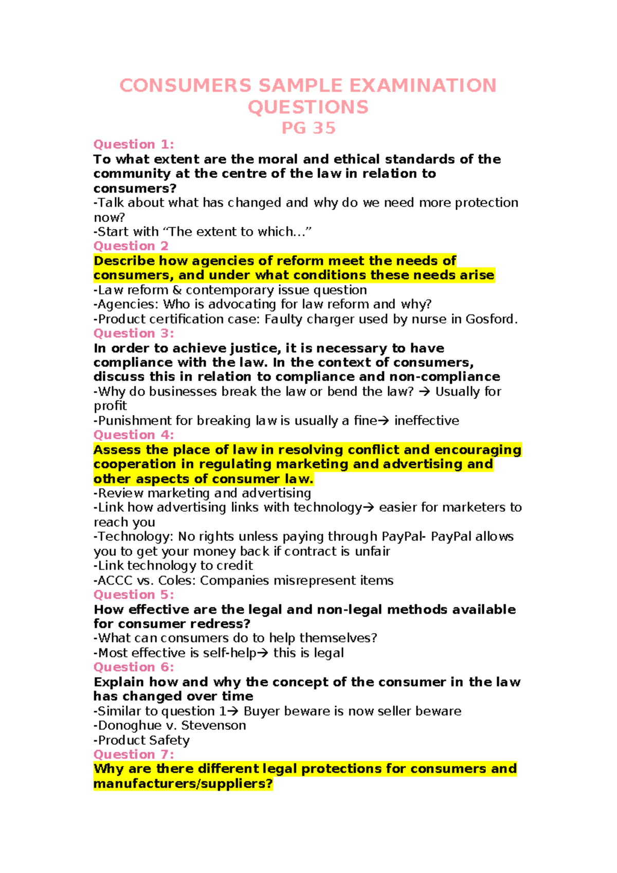 Consumers Sample Examination Questions - CONSUMERS SAMPLE EXAMINATION ...