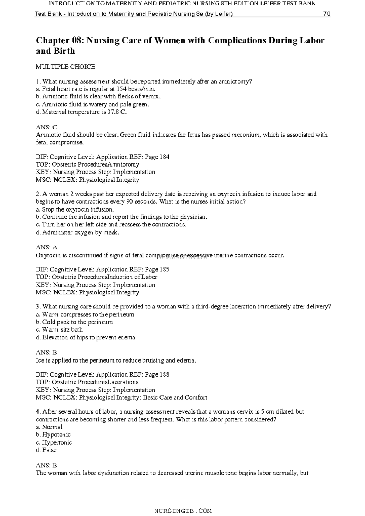 TB-Chapter 08 Nursing Care of Women with Complications During Labor and ...