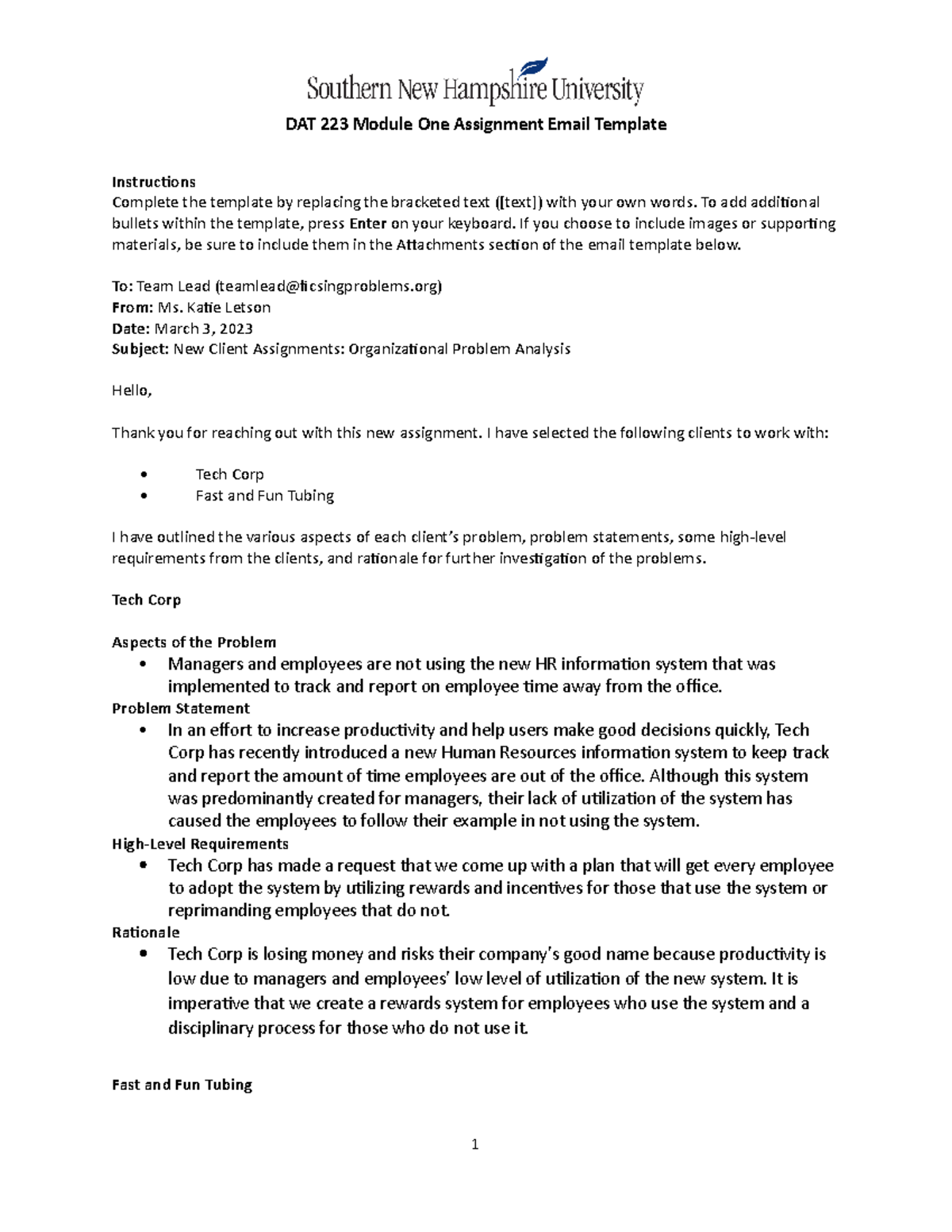 new assignment email template