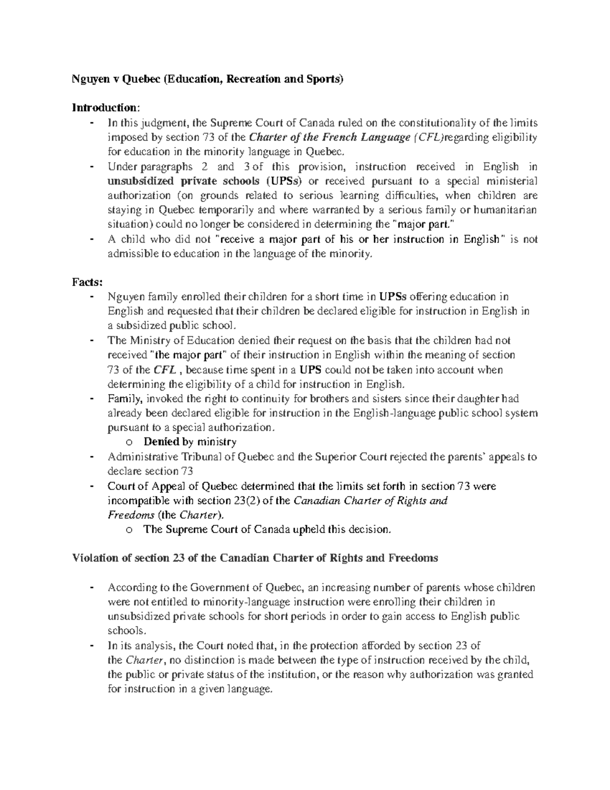 Nguyen v Quebec - Supreme Court judgement - Nguyen v Quebec (Education ...