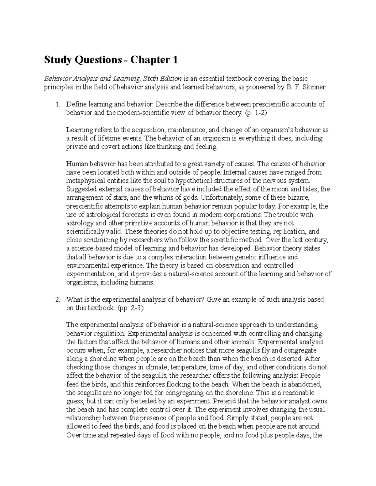 Kafli 1 - Spurningar - Study Questions - Chapter 1 Behavior Analysis ...
