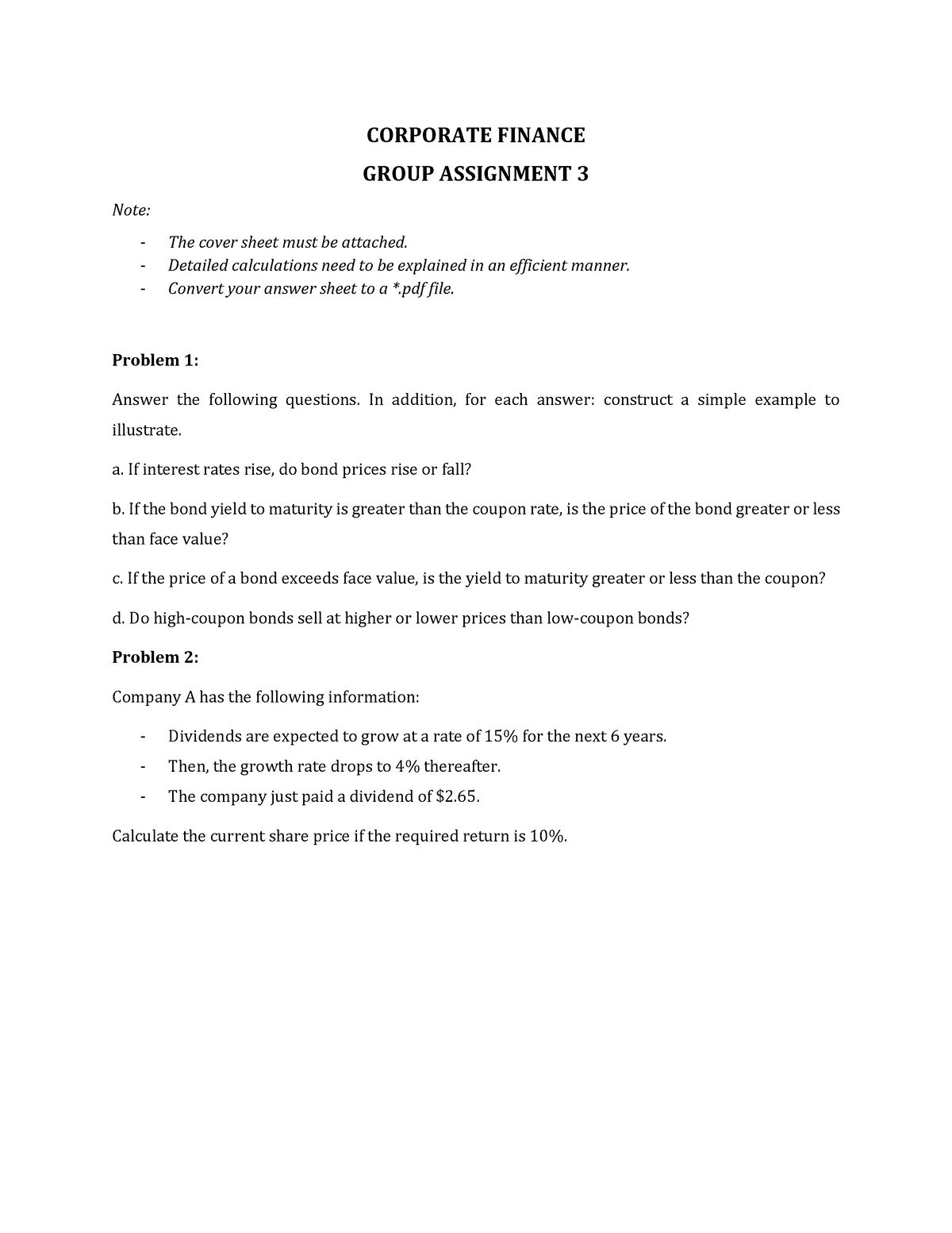 corporate finance assignment