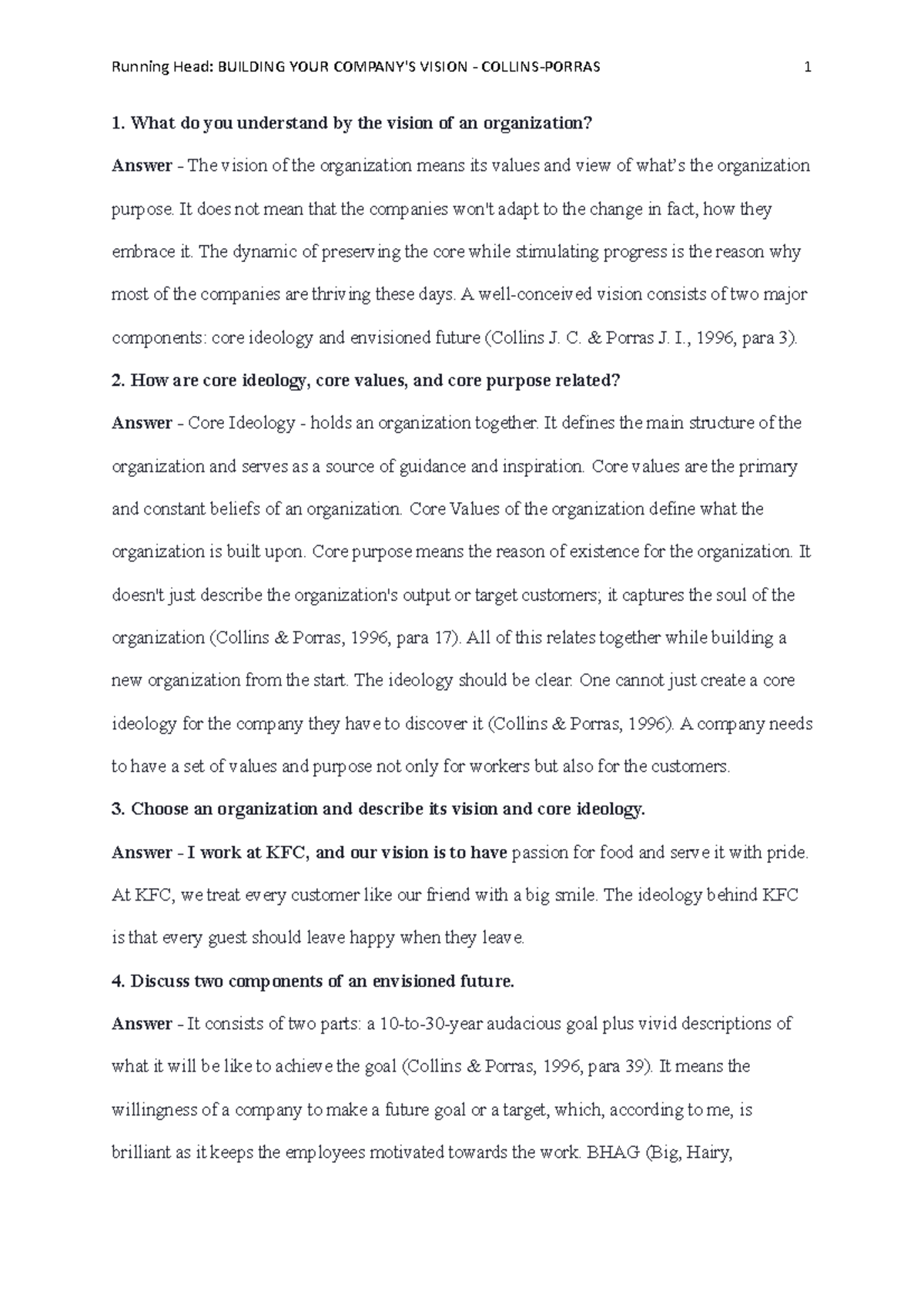 Building Your Company's Vision CollinsPorras Running Head