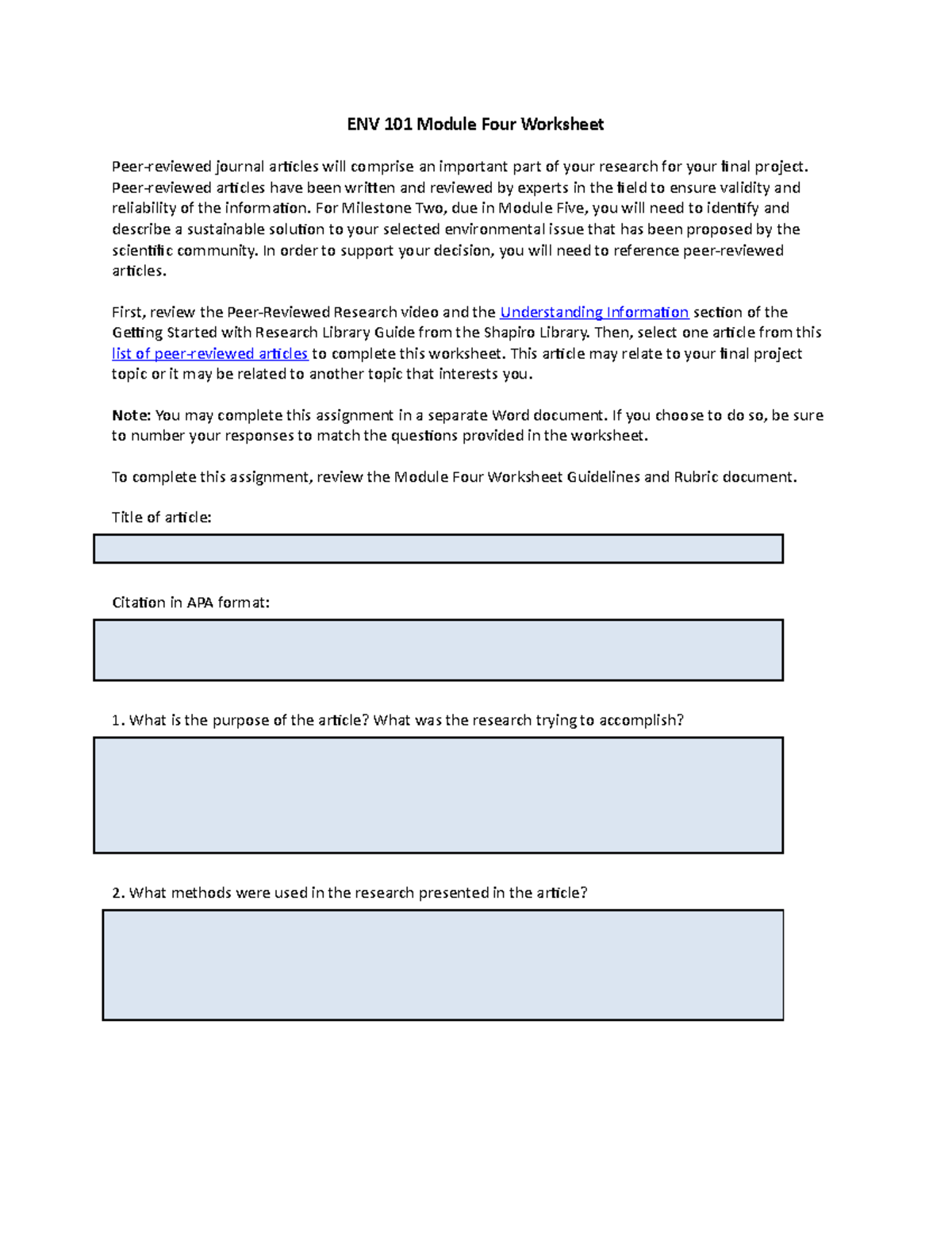 ENV 101 Module Four Worksheet - ENV 101 Module Four Worksheet Peer ...