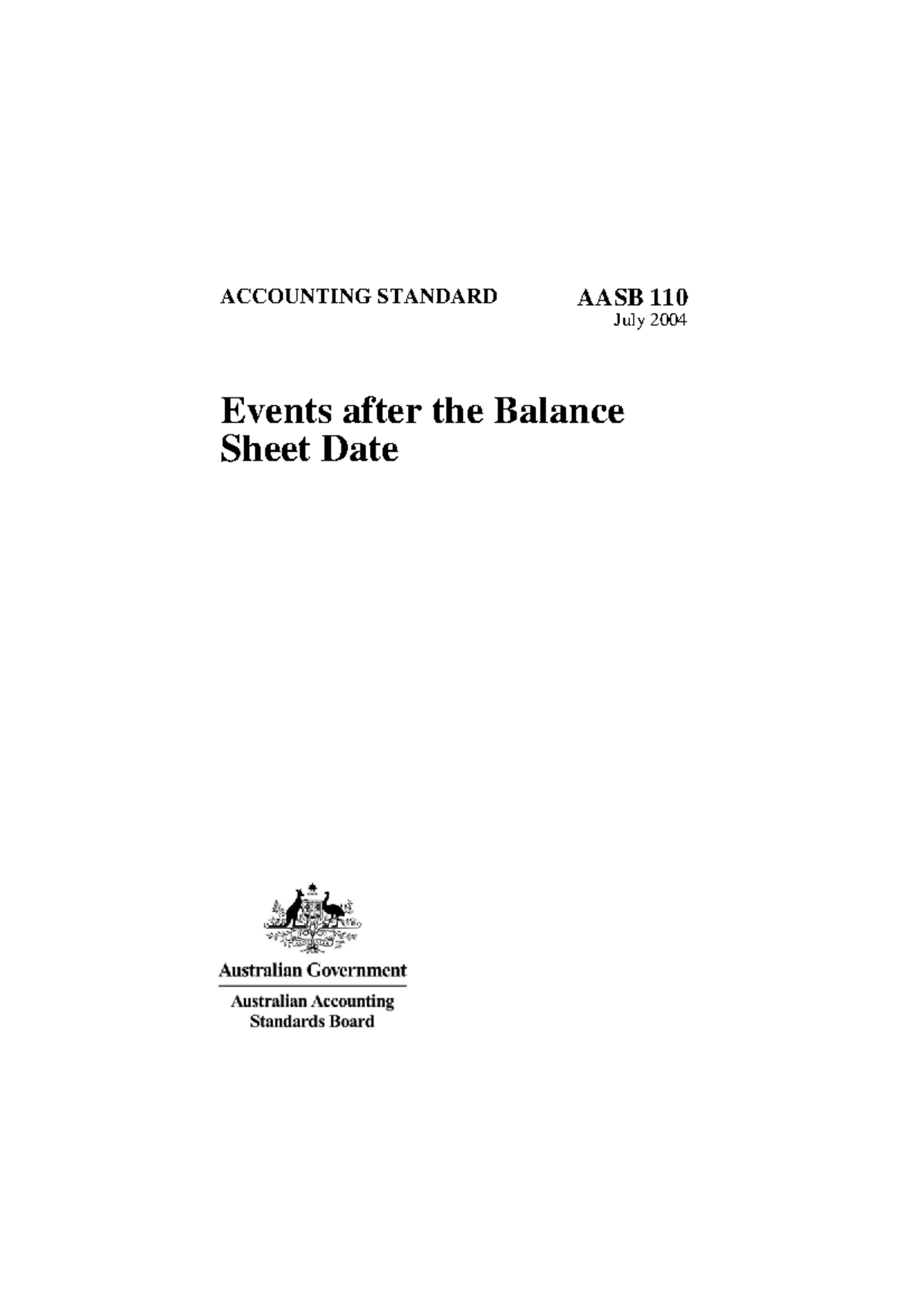 AASB110Events After Bal Sheet Date ACCOUNTING STANDARD AASB 110 July 