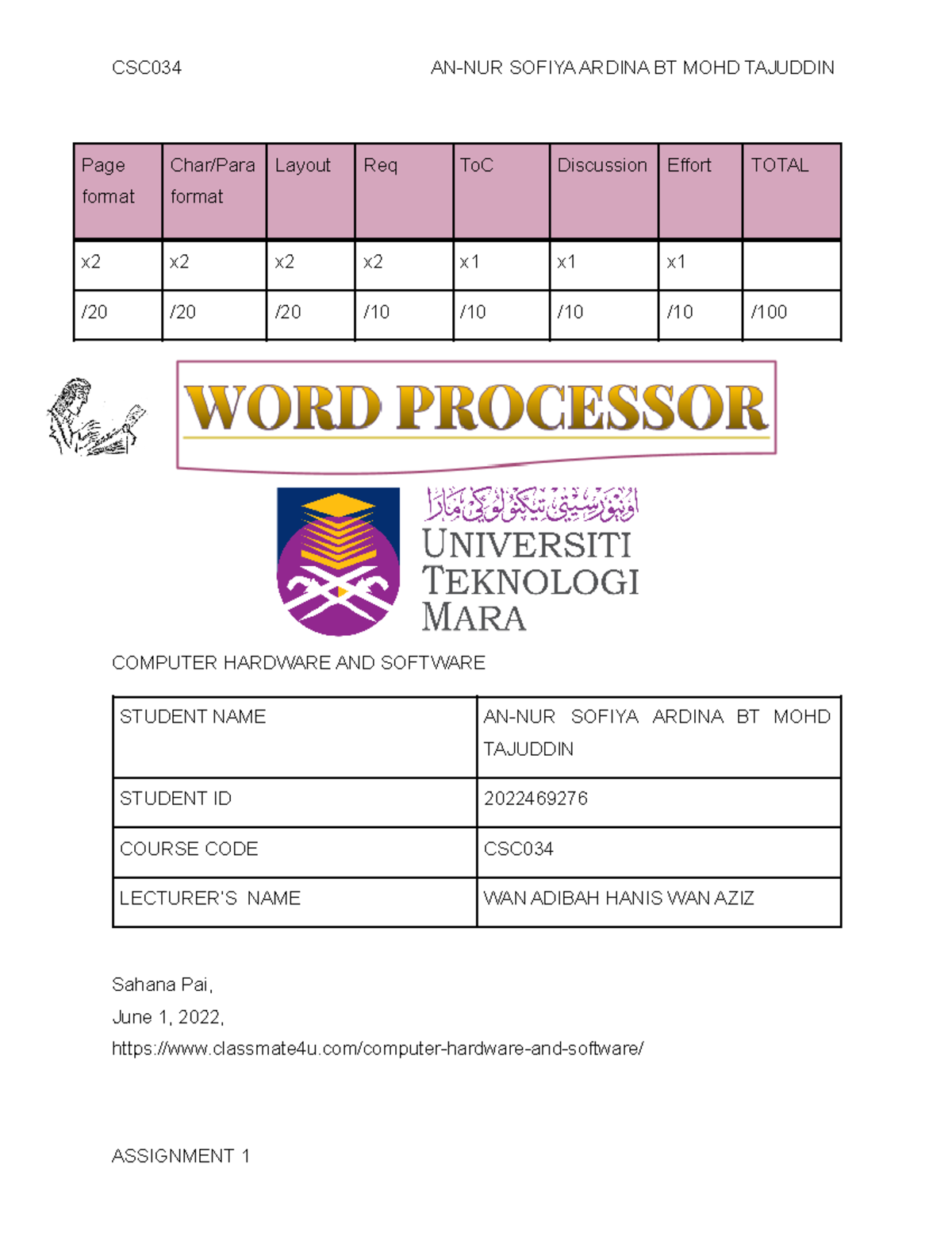 word processor assignment