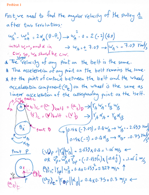 Problem Set 1 - Kinematics Of A Particle ENGG 349 - Dynamics Problem ...