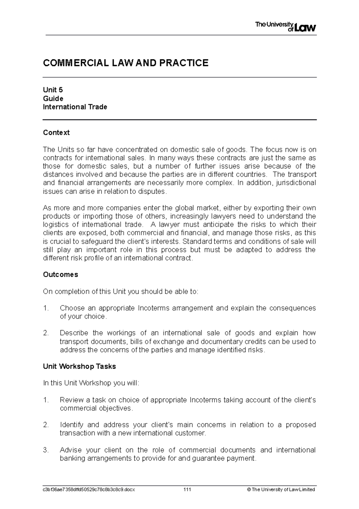 2223 comm ws05 ce01 guide - COMMERCIAL LAW AND PRACTICE Unit 5 Guide ...
