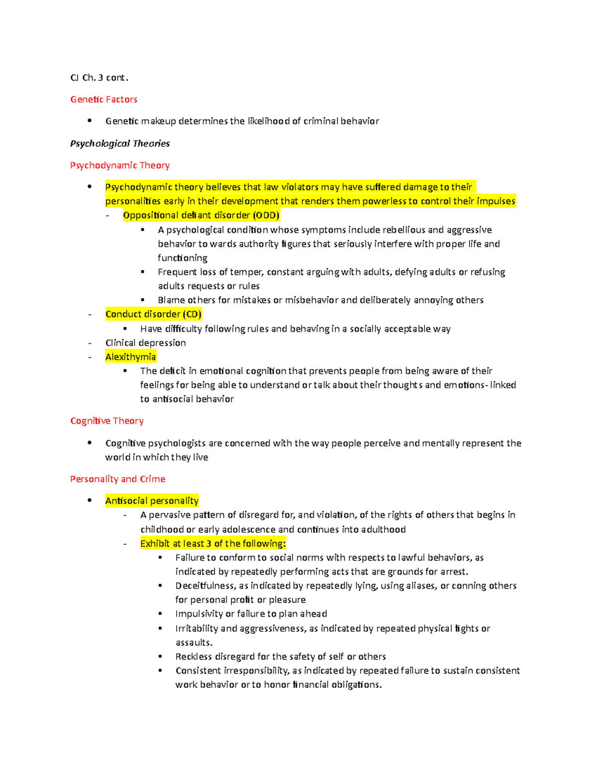 CJ Notes Ch. 3 Pt 2 - Roth - CJ Ch. 3 Cont. Genetic Factors Genetic ...