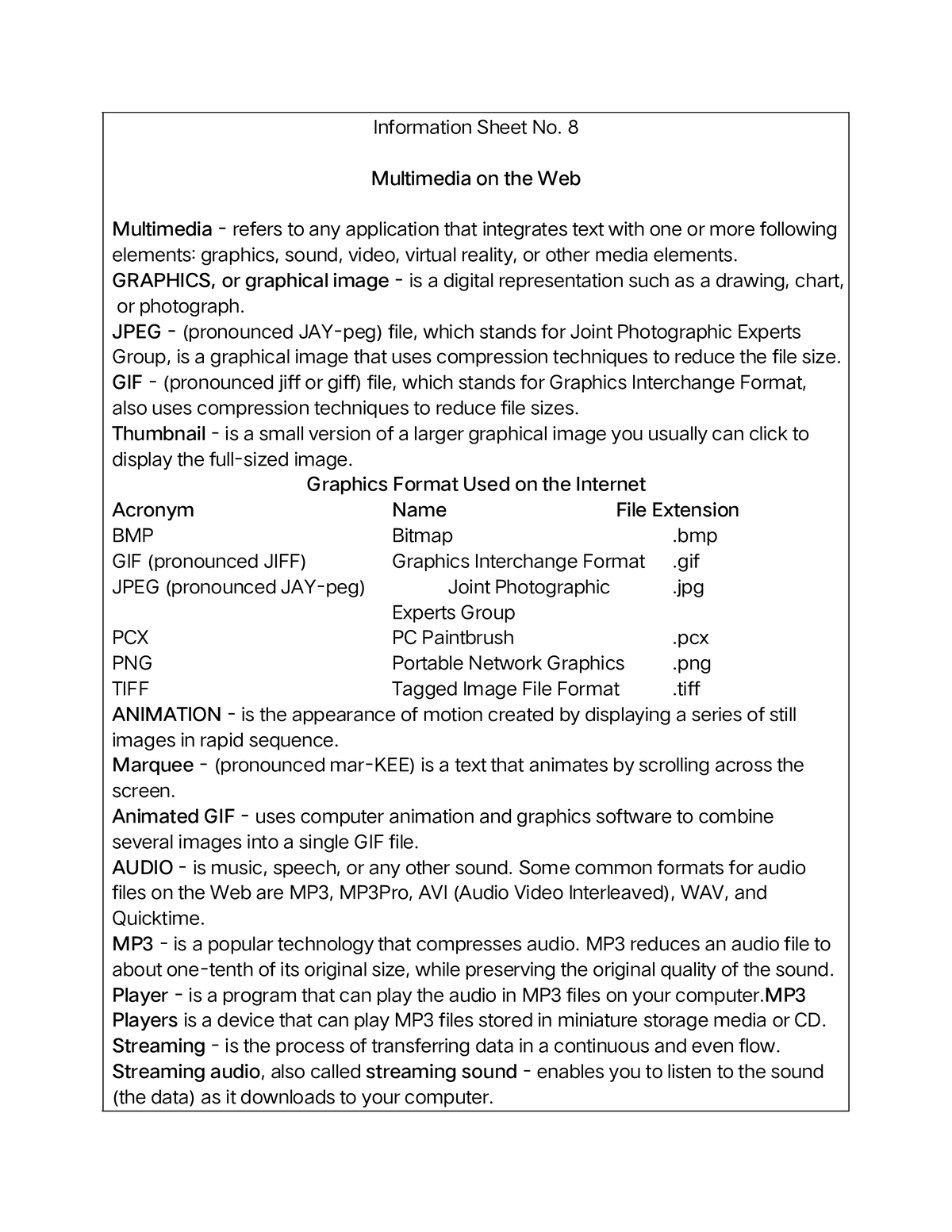 Midterm-Topic 4-Internet - Information Sheet No. 8 Multimedia on the ...