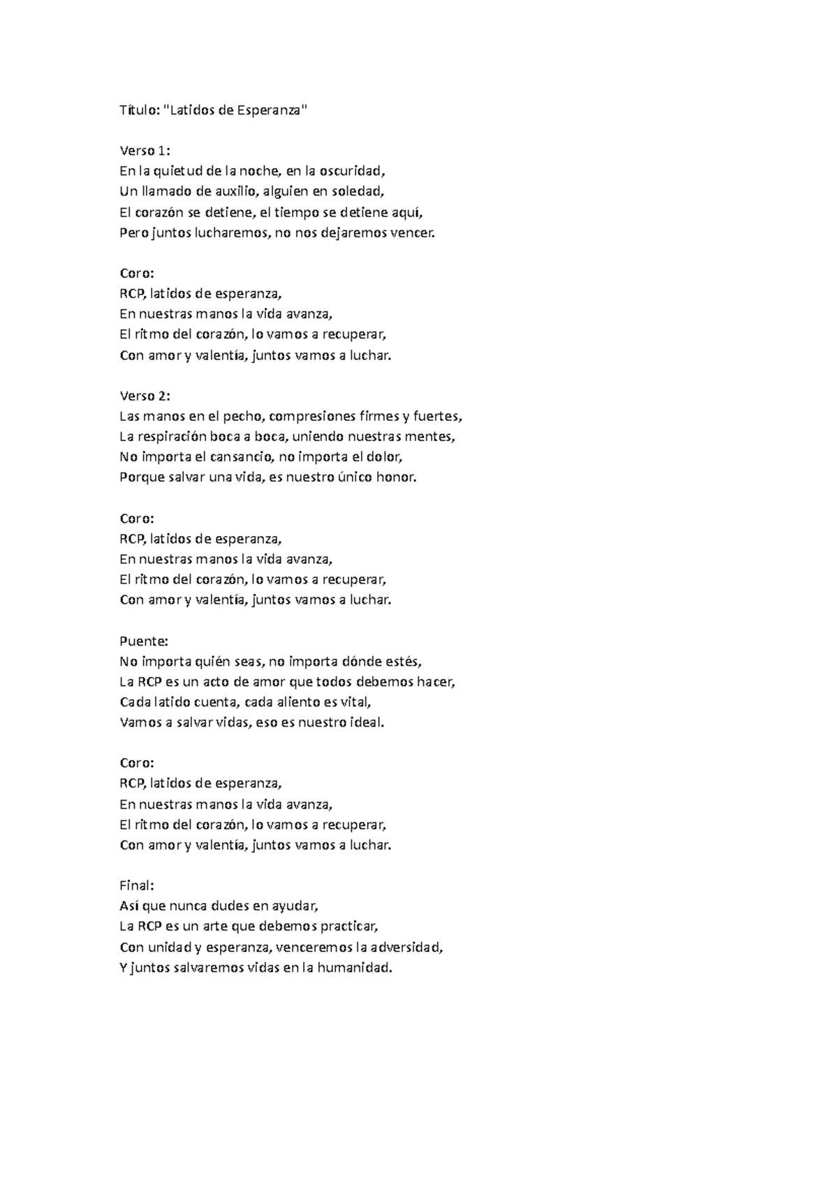 Cancion RCP adaptada - tema elaborado para taller de música - Título ...