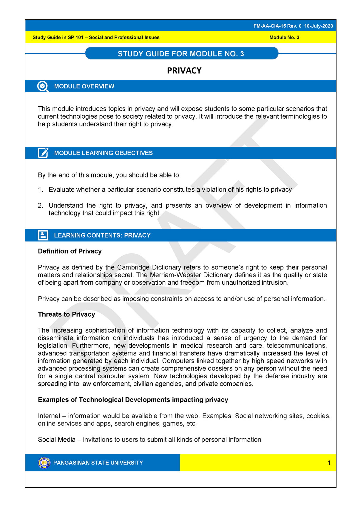 SP 101 Module 3 - Bachelor of Science in Information Technology ...