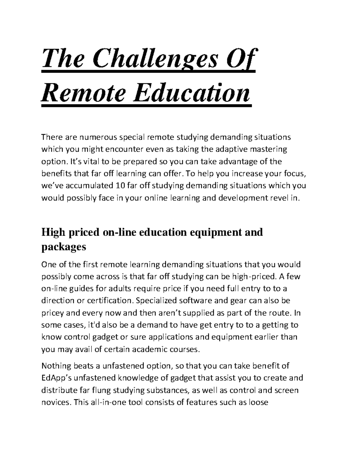 the challenges of remote education essay