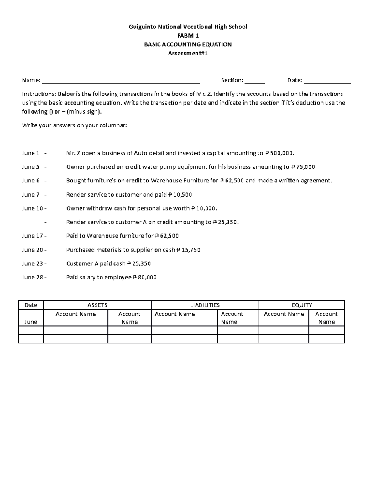 Basic- Accounting- Equation- Assessment 1 - Guiguinto National ...