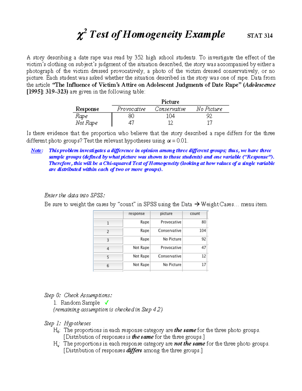 Class - Homogeneity Spss Practice Materials - χ 2 Test Of Homogeneity ...