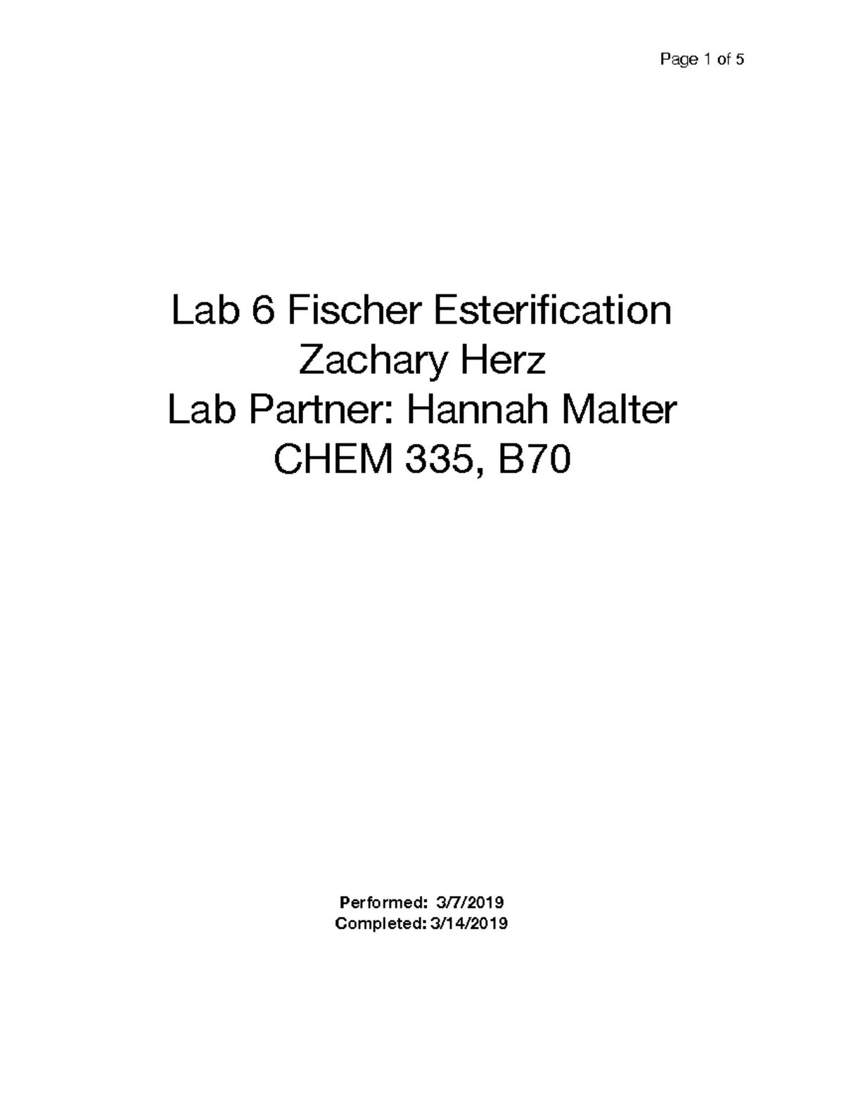 Lab 6 - lab on Fischer esterification - Warning: Error during font ...