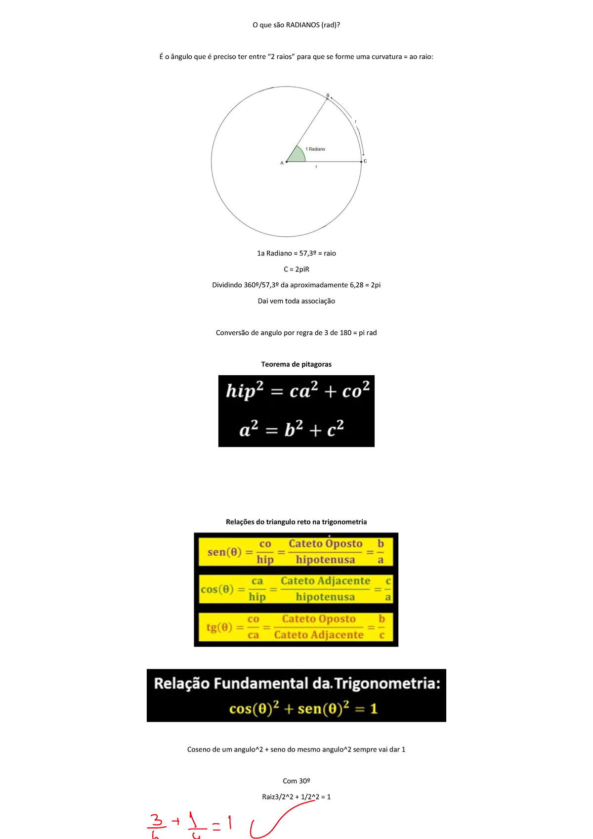 Funções trigonométricas - O que são RADIANOS (rad)? É o ângulo que é ...