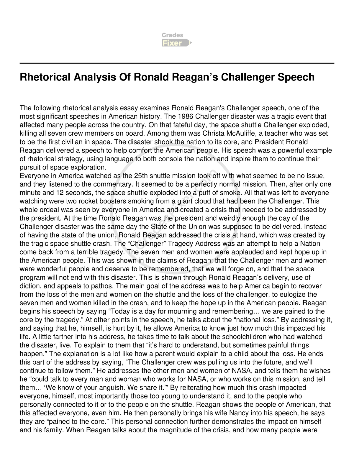 ronald reagan rhetorical analysis essay