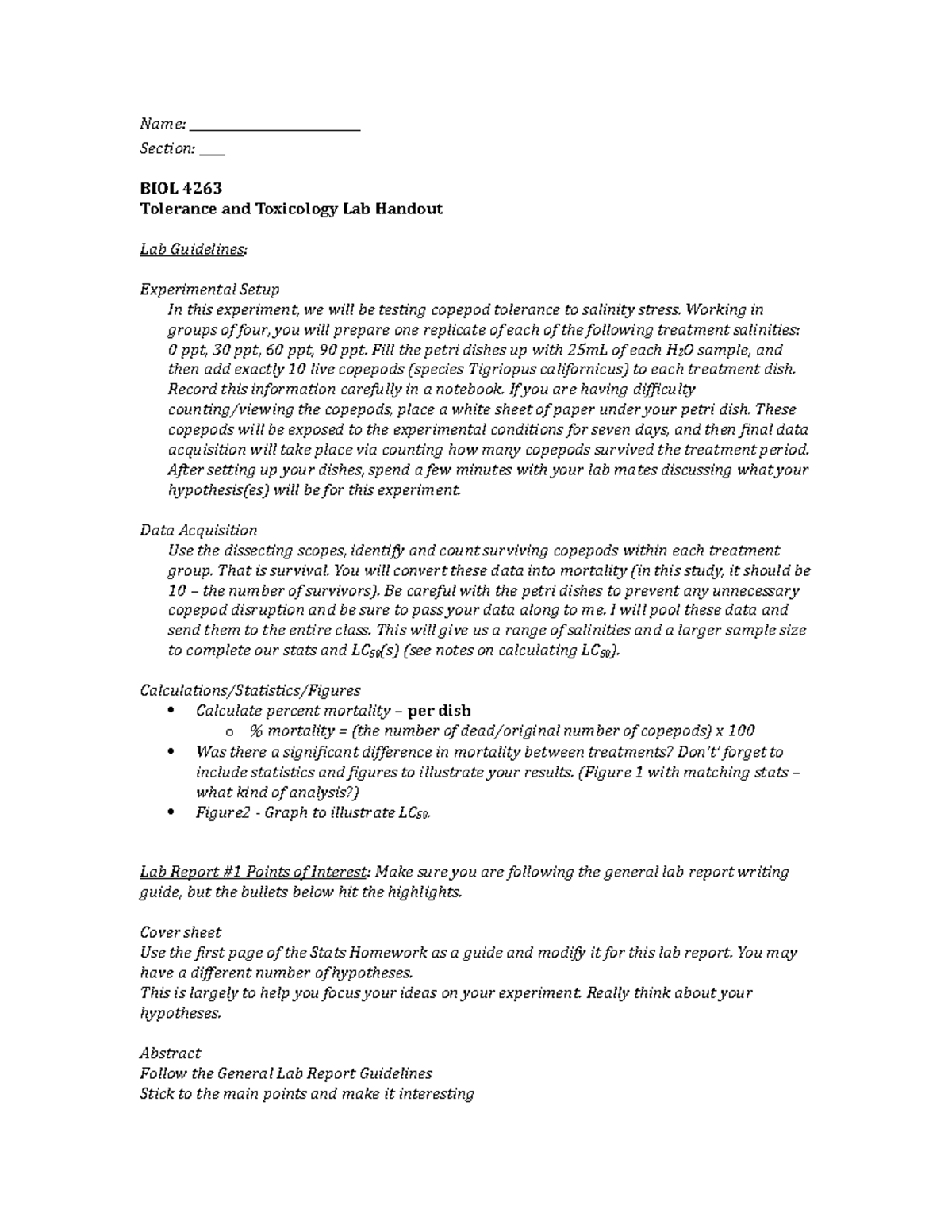 Updated Tolerance and Toxicology Lab Handout - Name ...