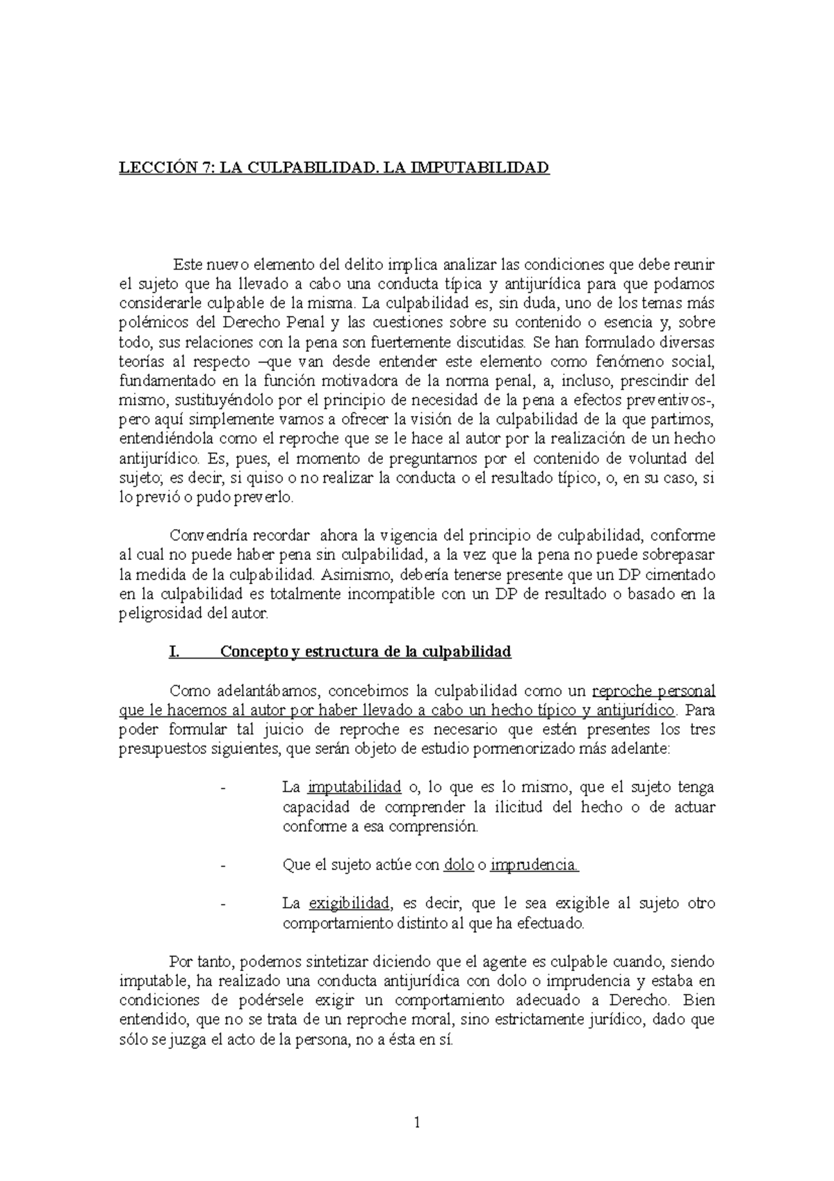 Tema 7 La Culpabilidad Y La Punibilidad - LECCIÓN 7: LA CULPABILIDAD ...