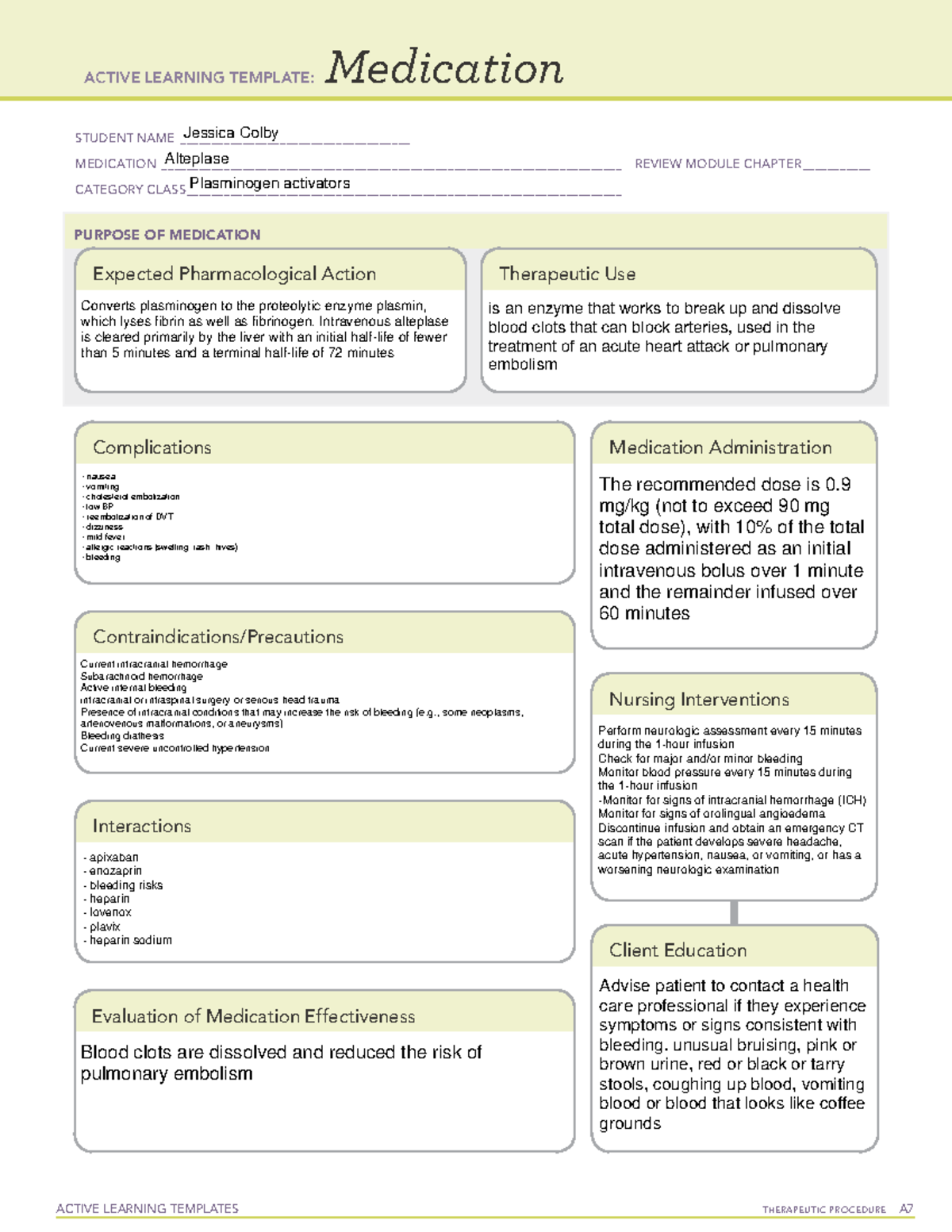 Alteplase template ACTIVE LEARNING TEMPLATES THERAPEUTIC PROCEDURE A