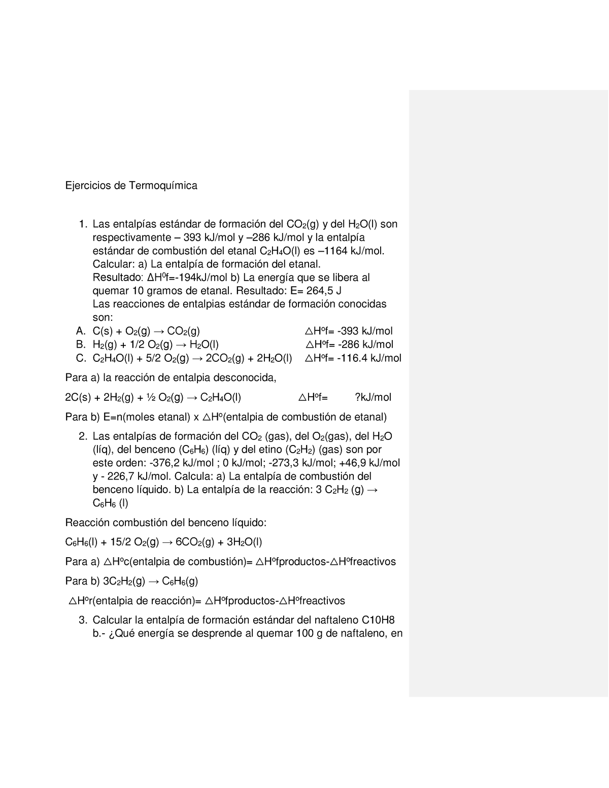 Ejercicios De Termoqu Ã Mica Para Entrega - Ejercicios De Termoquímica ...