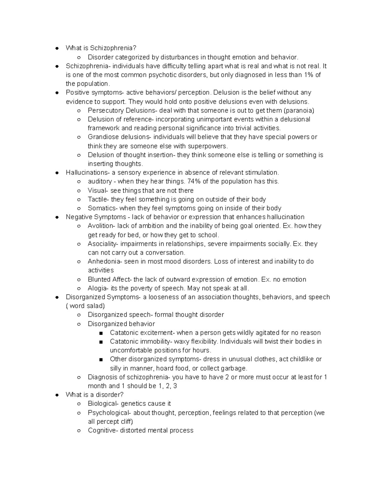 Test 1 studyguide - What is Schizophrenia? Disorder categorized by ...