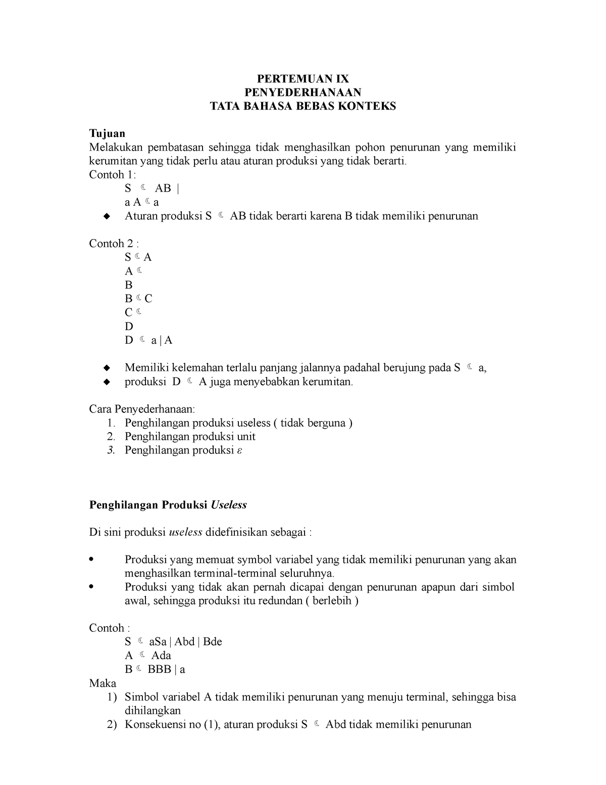 Modul TBO 2 - PERTEMUAN IX PENYEDERHANAAN TATA BAHASA BEBAS KONTEKS ...