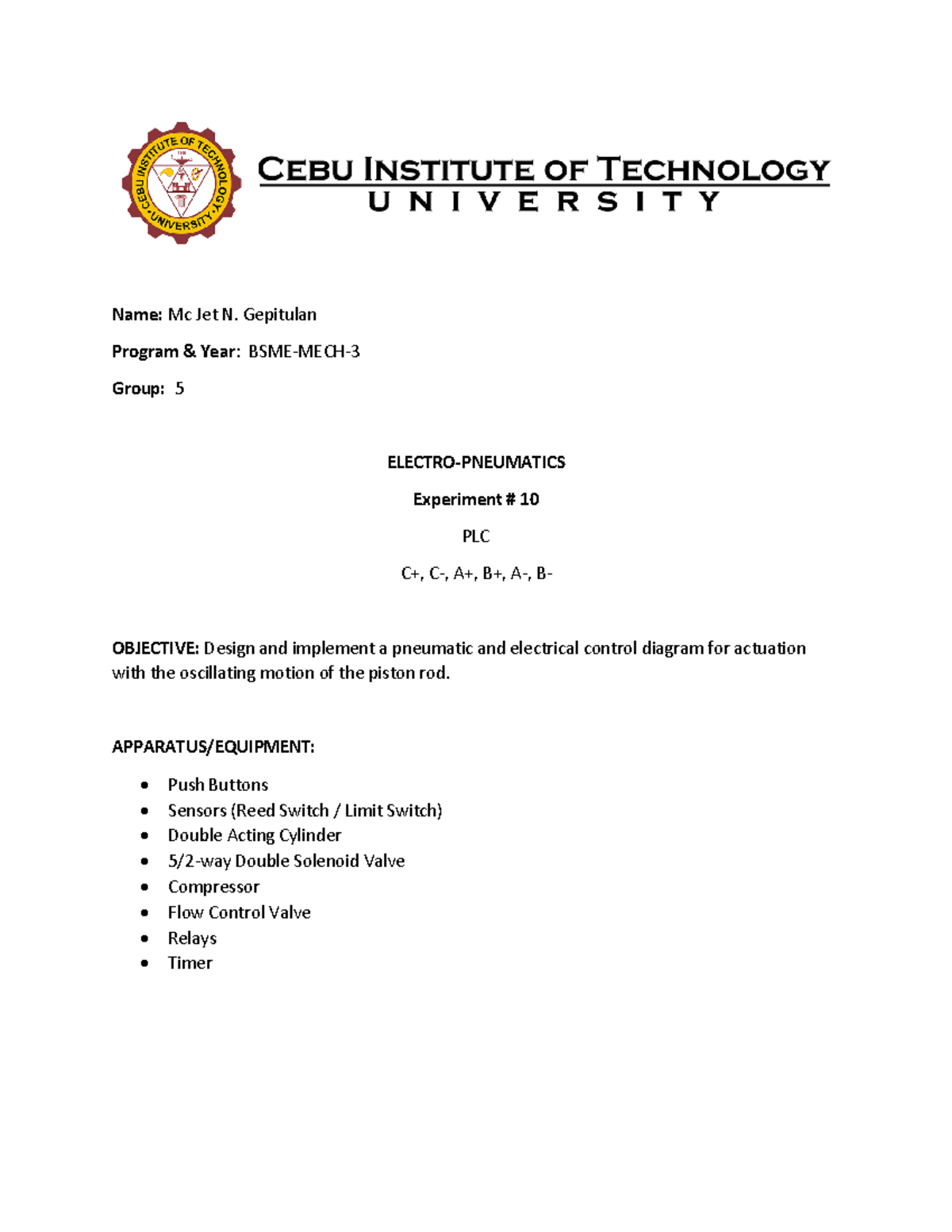 Gepitulan Experiment 10 - Name: Mc Jet N. Gepitulan Program & Year ...