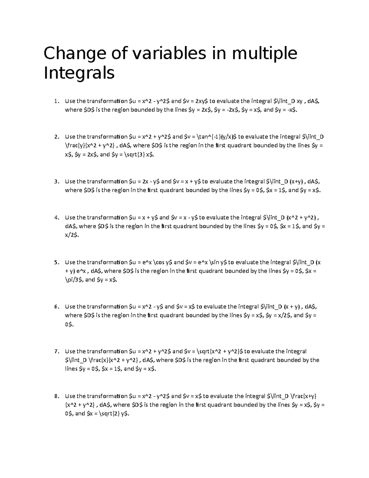 Change Of Variables In Multiple Integrals - Change Of Variables In ...