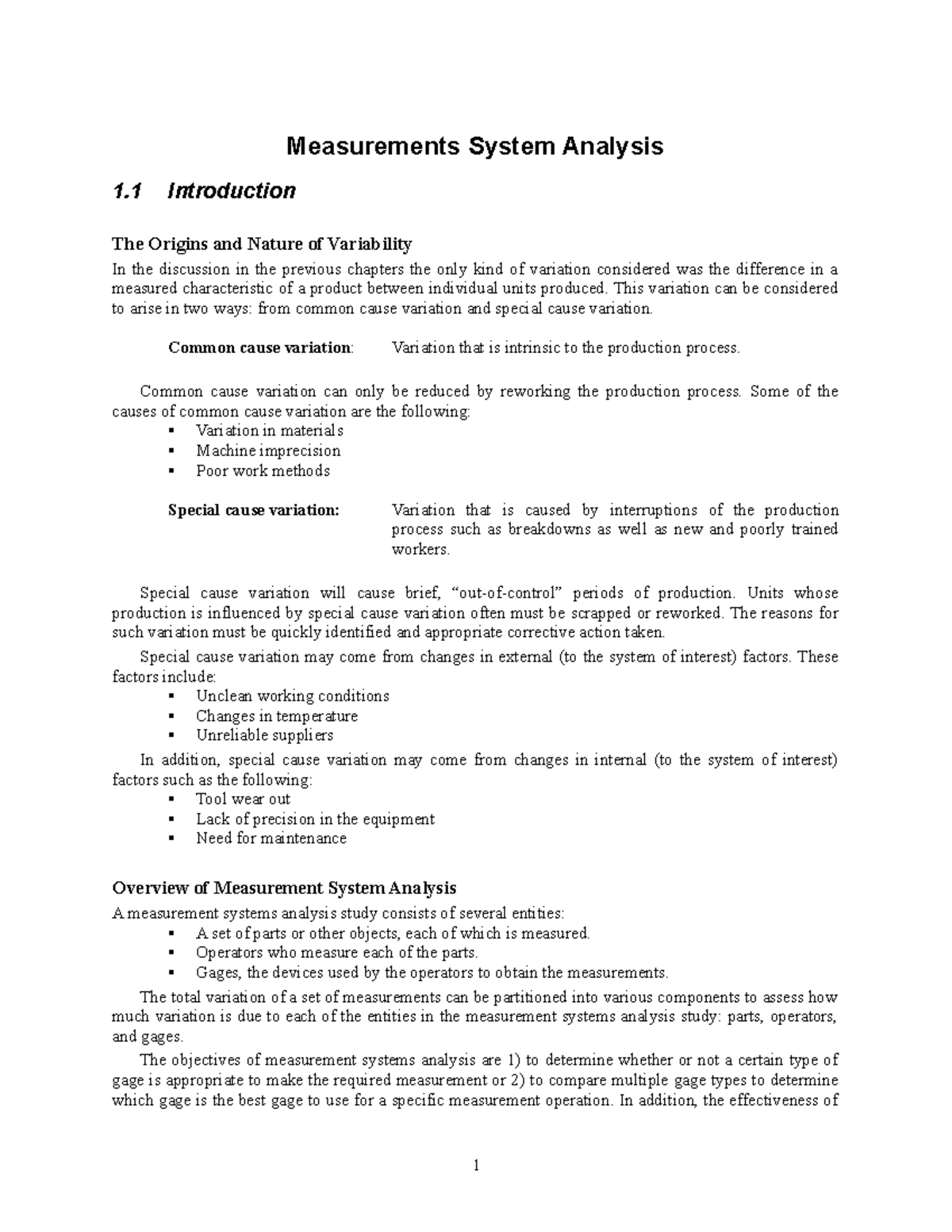 Week 6 Gage R&R reading material Measurements System Analysis 1