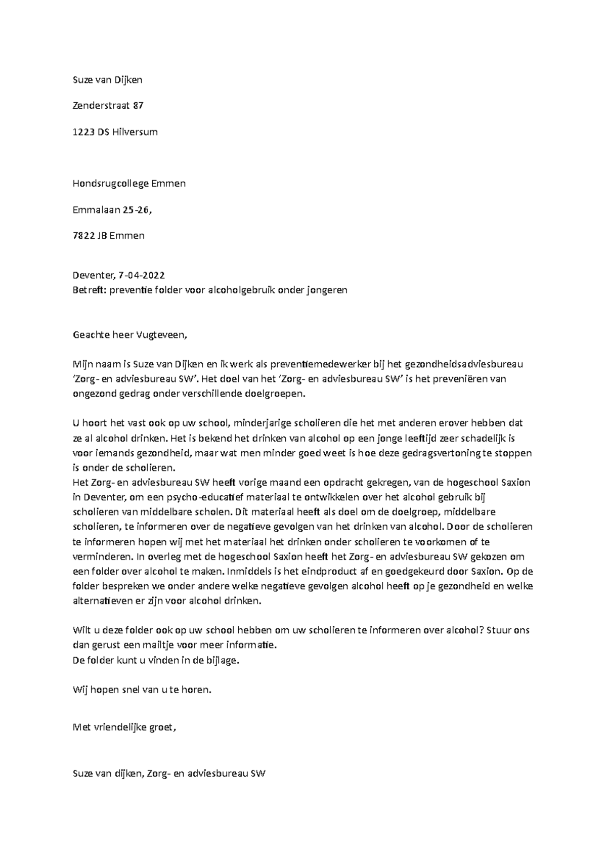 Schriftelijke com. Brief - Kwartiel 3 - Schriftelijke Communicatie ...